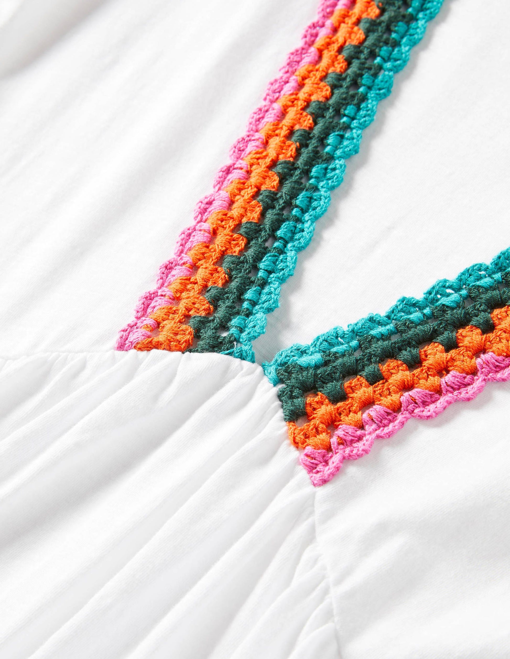 Crochet Trim Jersey Dress-White-5