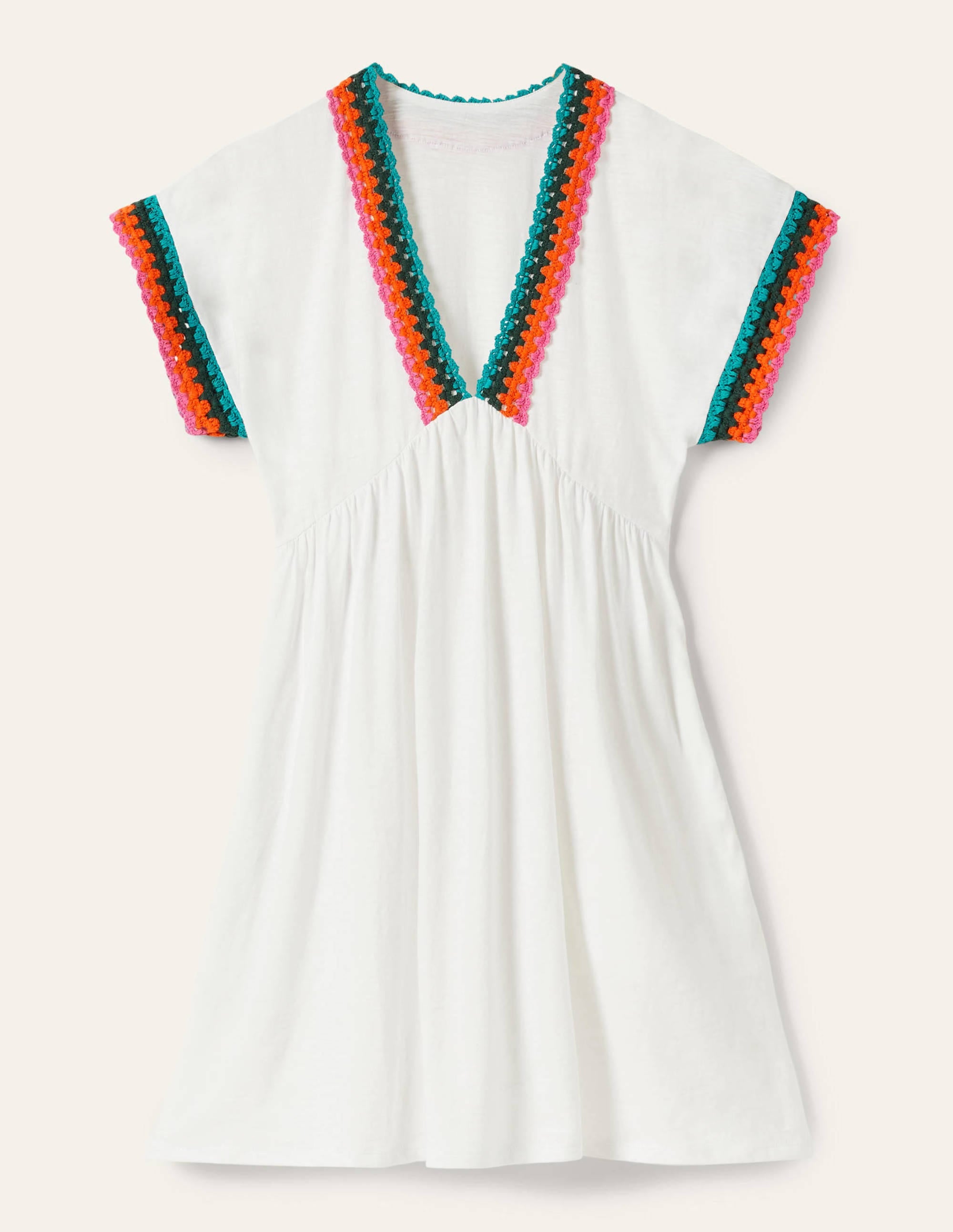 Crochet Trim Jersey Dress-White - Image 6