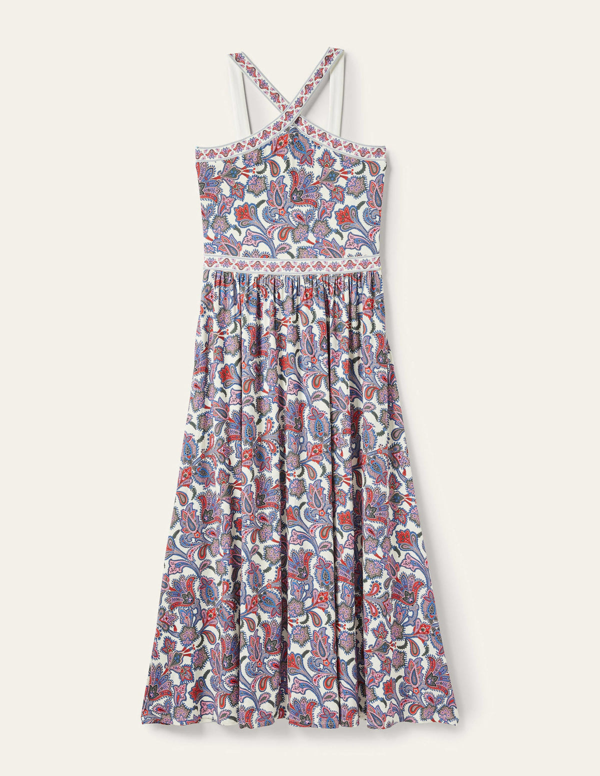 Halterneck Jersey Maxi Dress-Ivory, Paisley Bud - Image 6