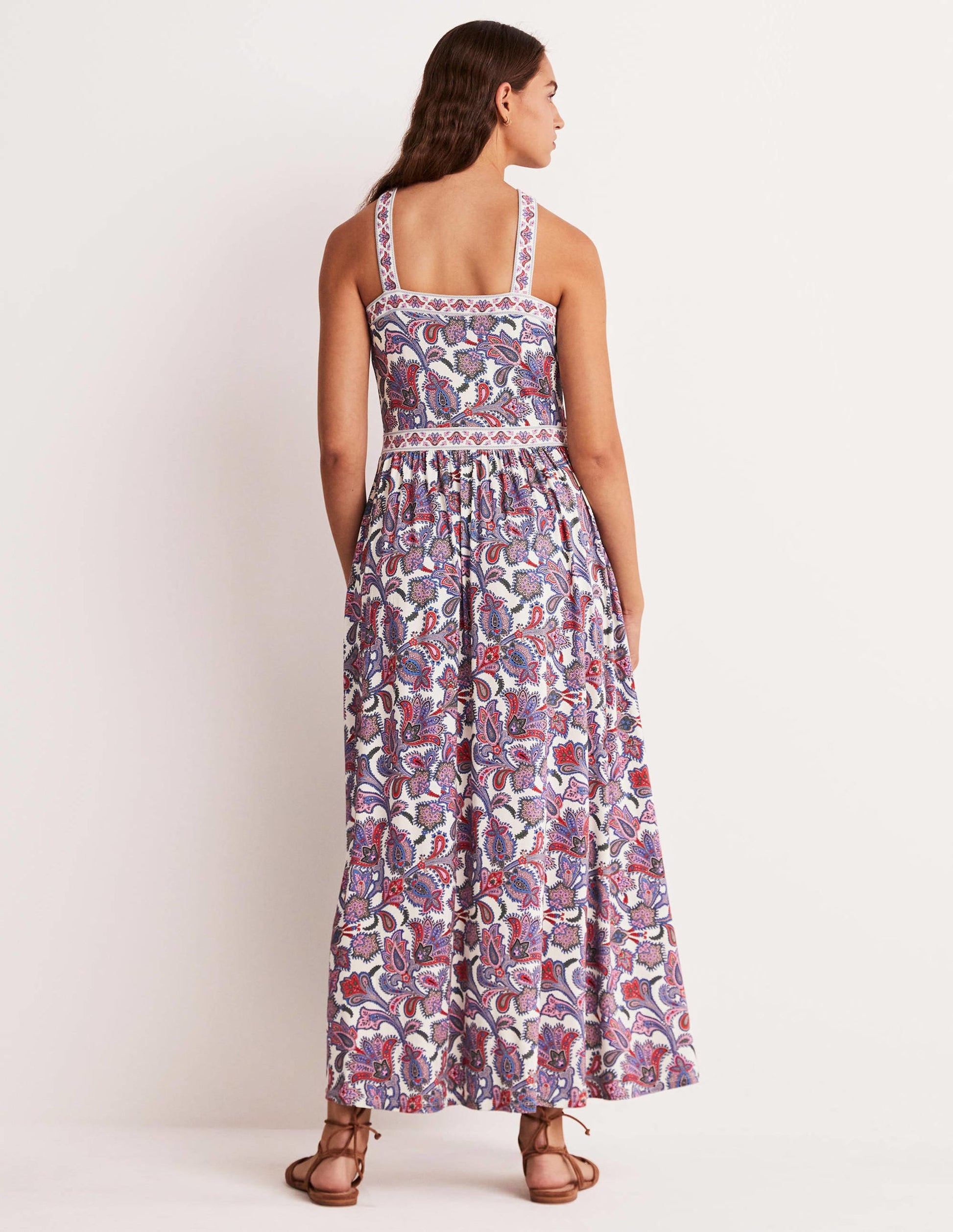 Halterneck Jersey Maxi Dress-Ivory, Paisley Bud-3