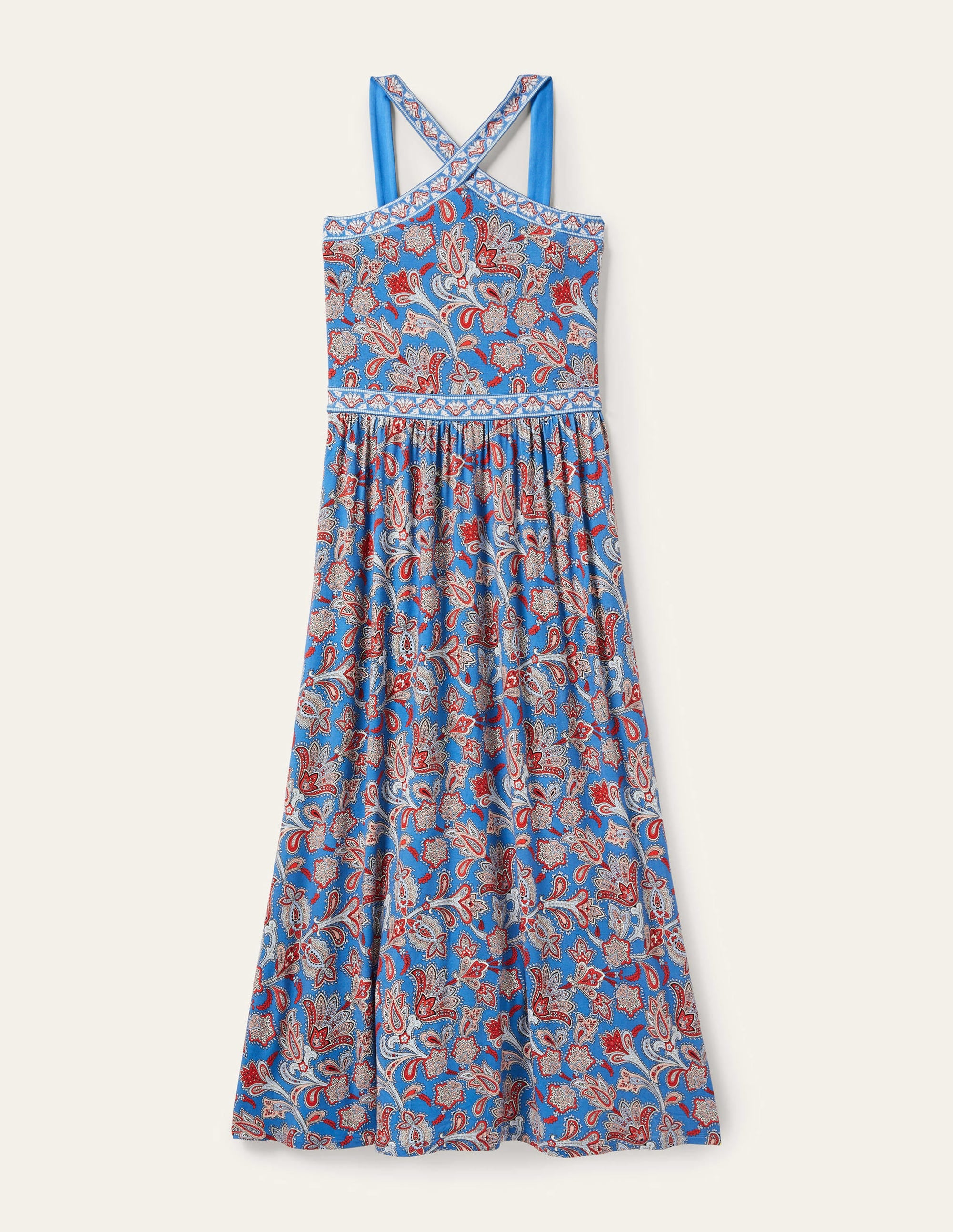 Halterneck Jersey Maxi Dress-Mosaic Blue, Paisley Bud - Image 10