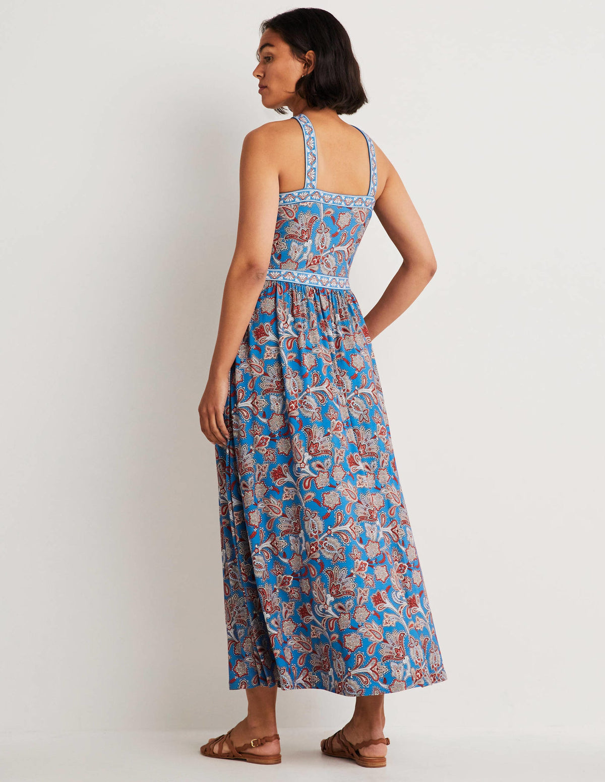 Halterneck Jersey Maxi Dress-Mosaic Blue, Paisley Bud - Image 3