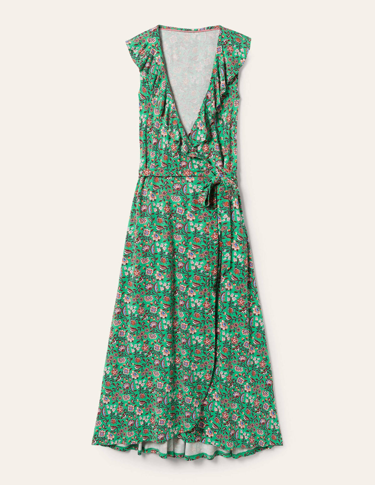 Saskia Wrap Jersey Maxi Dress-Green Lagoon, Oriental Meadow-5