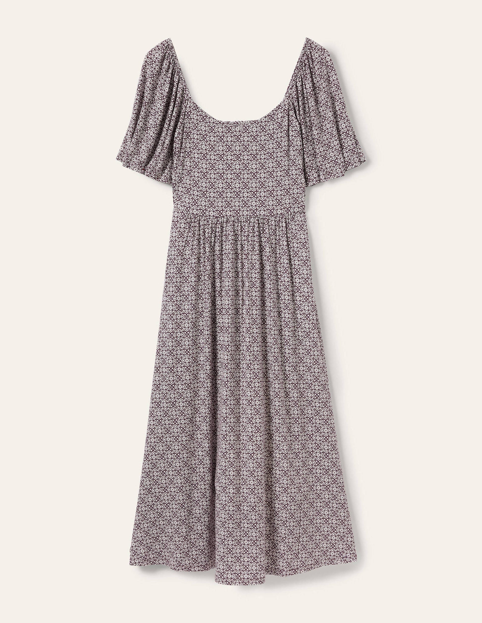 Smock Detail Jersey Maxi Dress-Berry Floret Tile-5