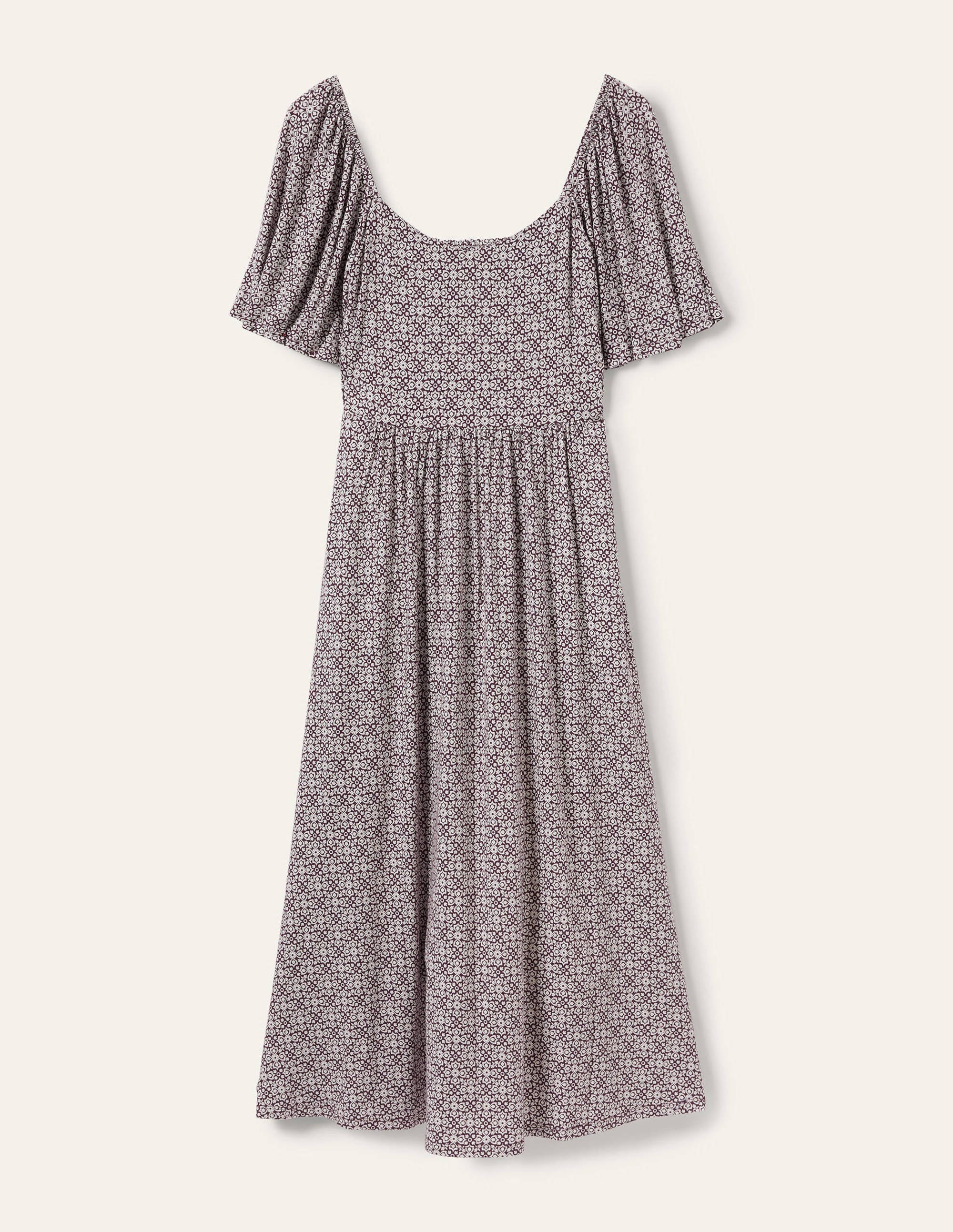 Smock Detail Jersey Maxi Dress-Berry Floret Tile - Image 5