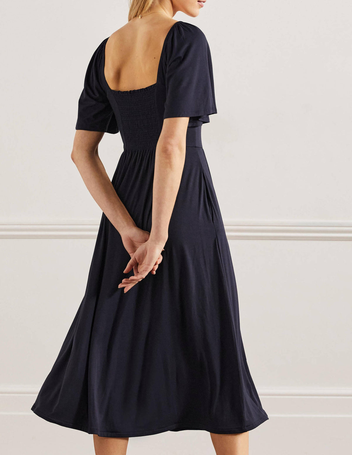 Smock Detail Jersey Maxi Dress-Navy-3