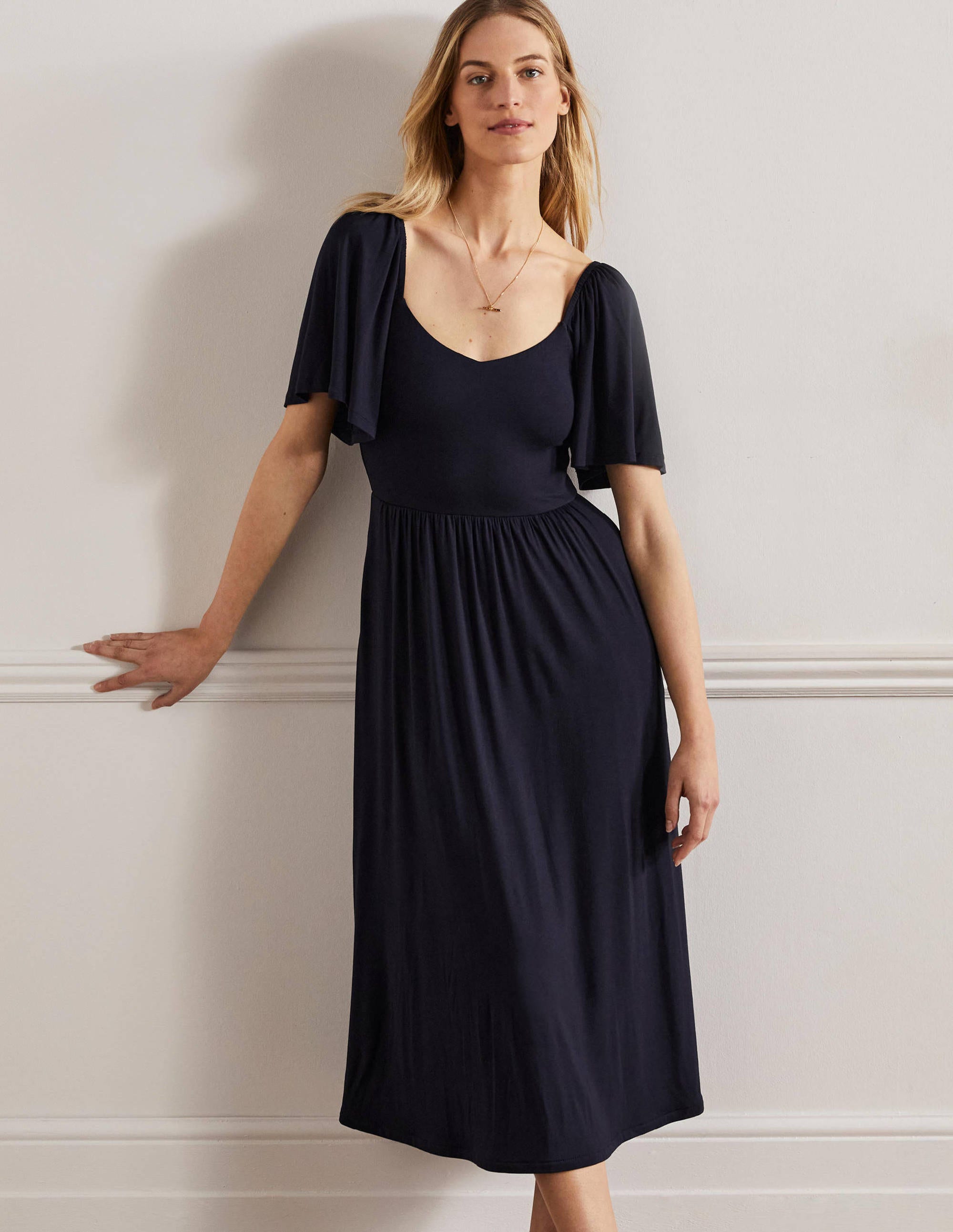 Smock Detail Jersey Maxi Dress-Navy - Image 5