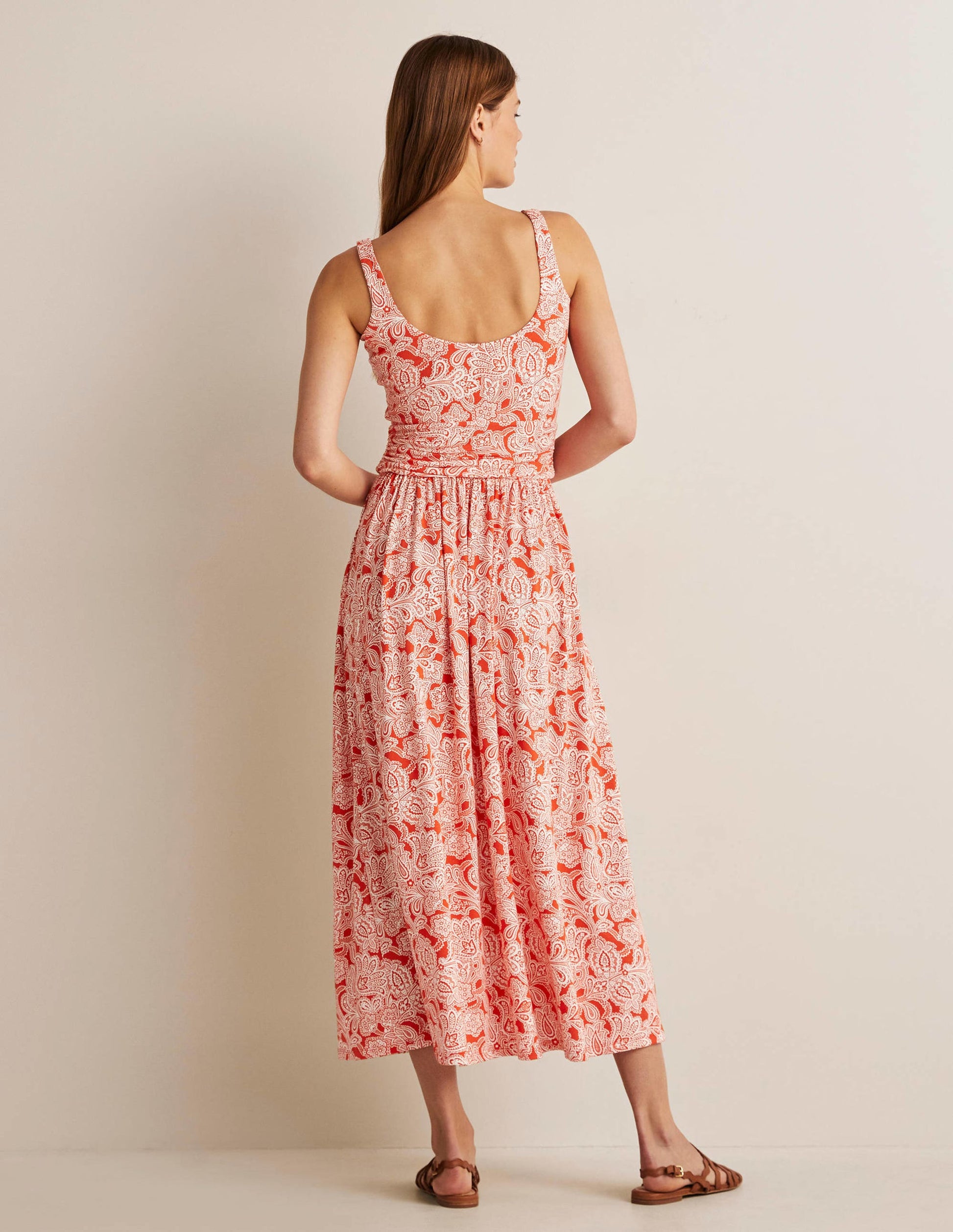 Scoop Neck Jersey Midi Dress-Firecracker, Paisley Bud-8