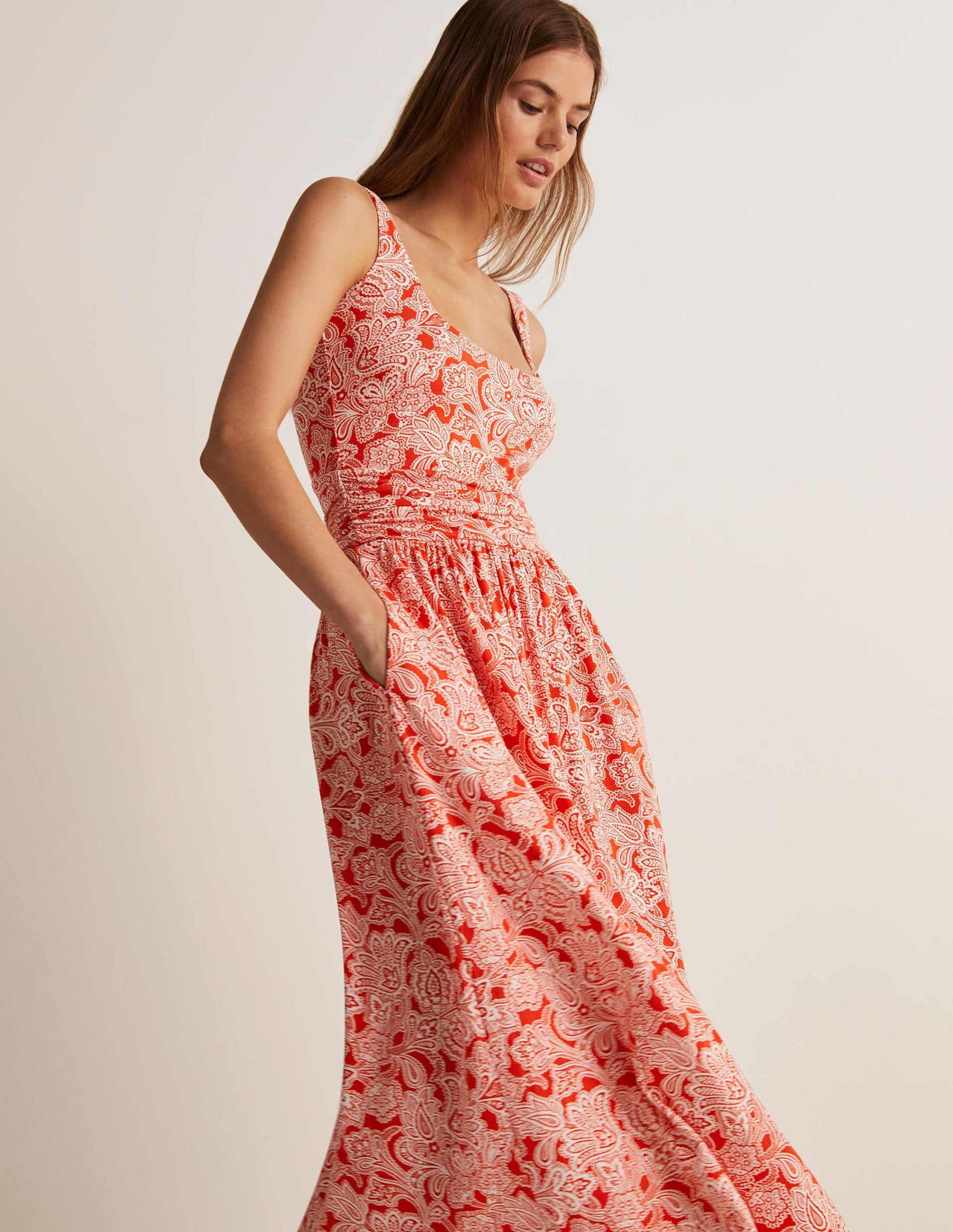 Scoop Neck Jersey Midi Dress-Firecracker, Paisley Bud-9