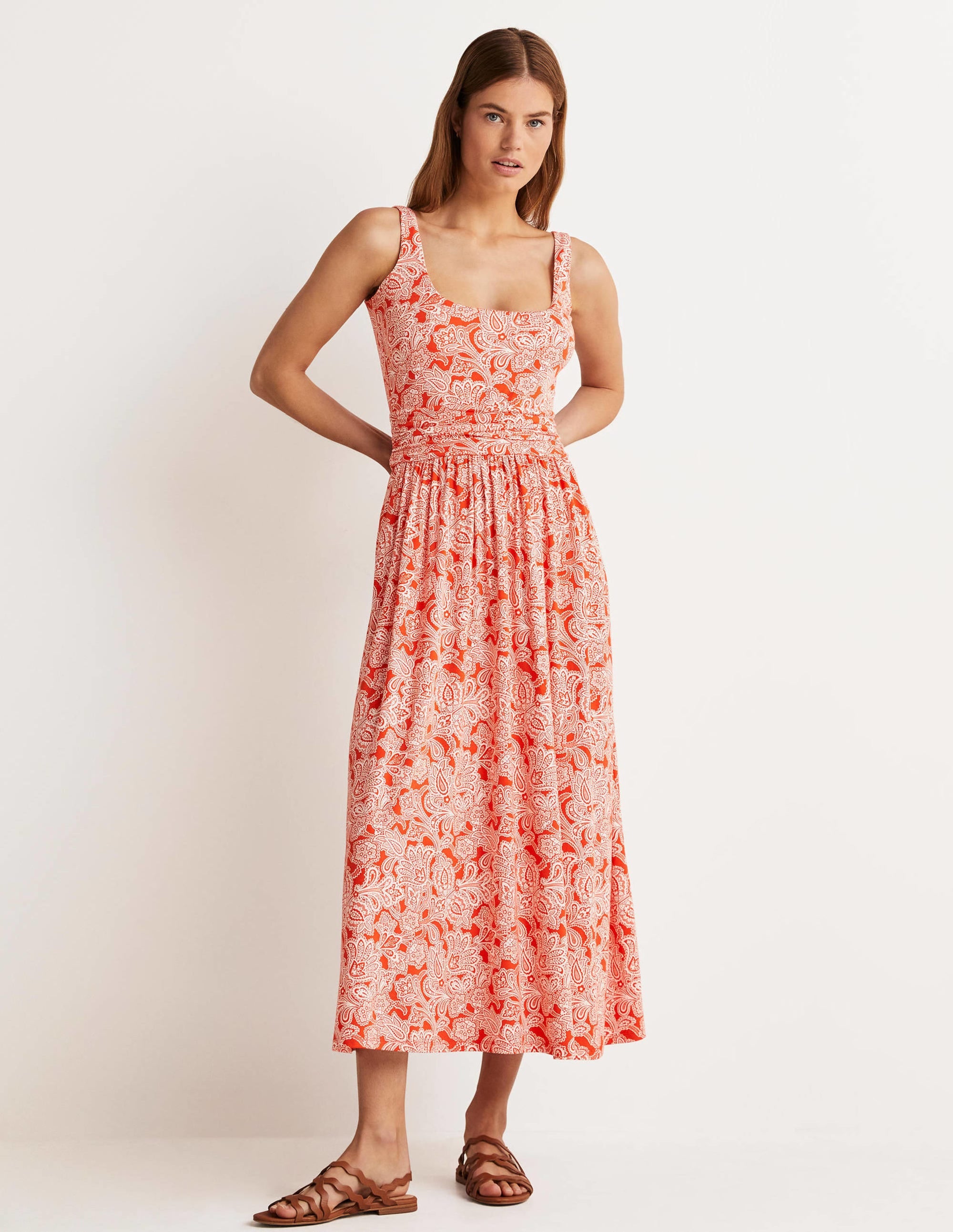 Scoop Neck Jersey Midi Dress-Firecracker, Paisley Bud - Image 1