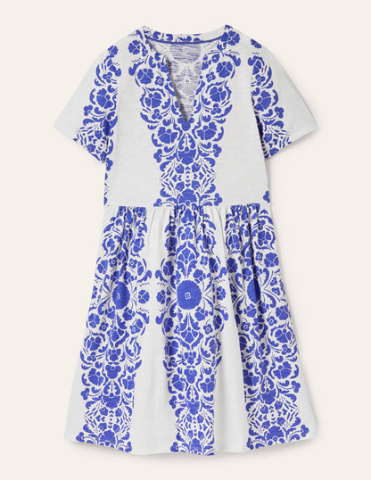 Easy Notch Neck Jersey Dress-Bluebell, Passion Bloom-7