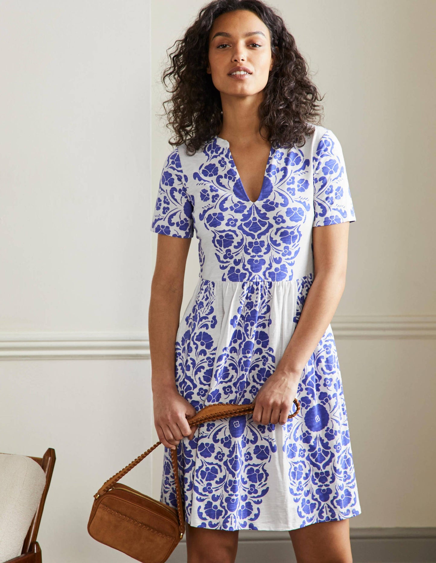 Easy Notch Neck Jersey Dress-Bluebell, Passion Bloom
