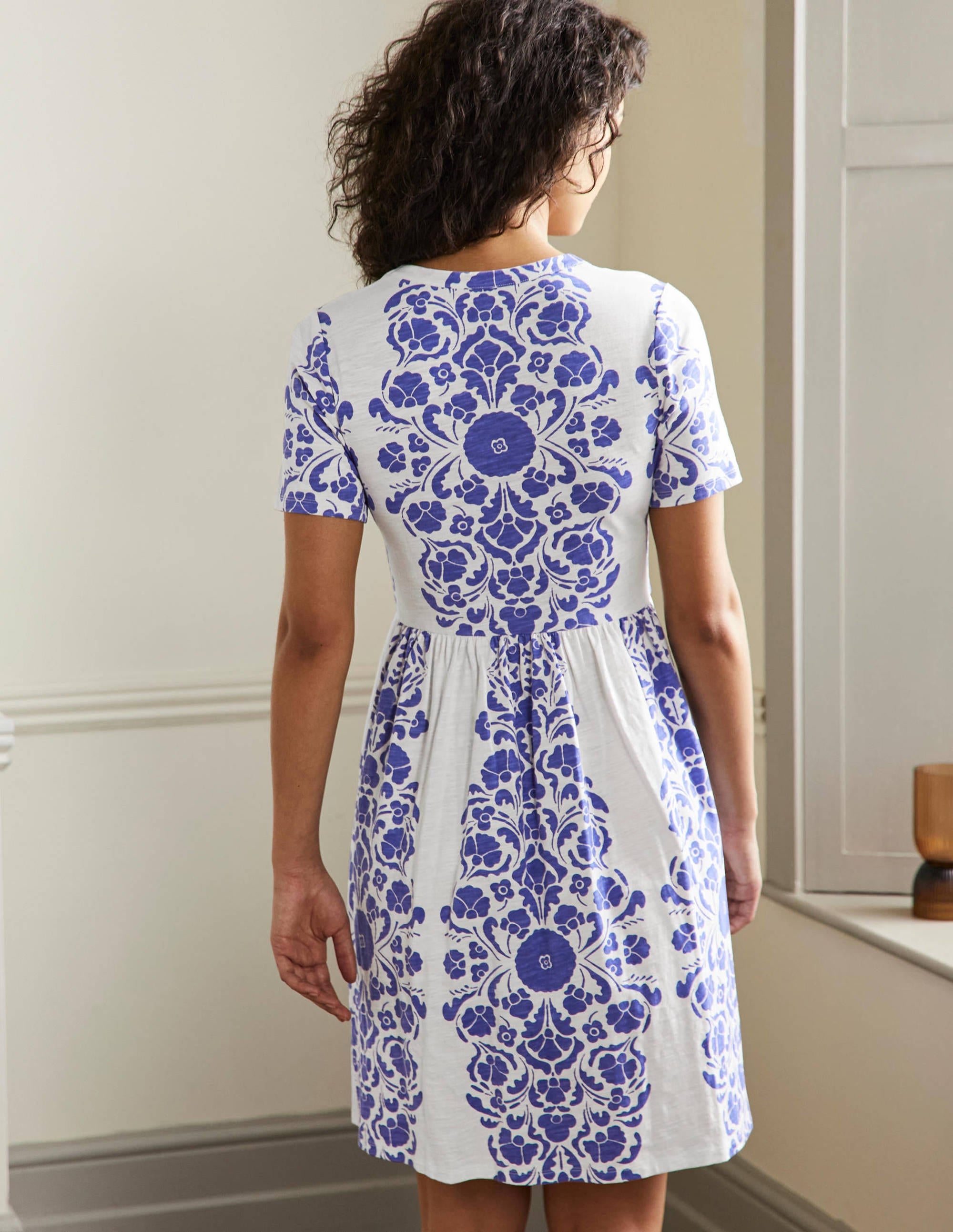 Easy Notch Neck Jersey Dress-Bluebell, Passion Bloom - Image 3