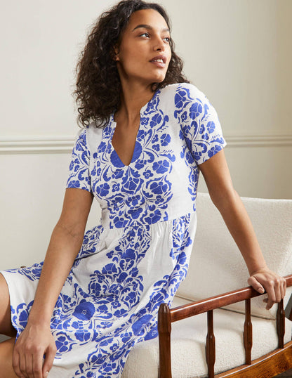 Easy Notch Neck Jersey Dress-Bluebell, Passion Bloom-5