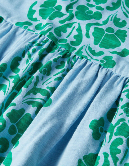 Easy Notch Neck Jersey Dress-Dusty Blue, Passion Bloom-6