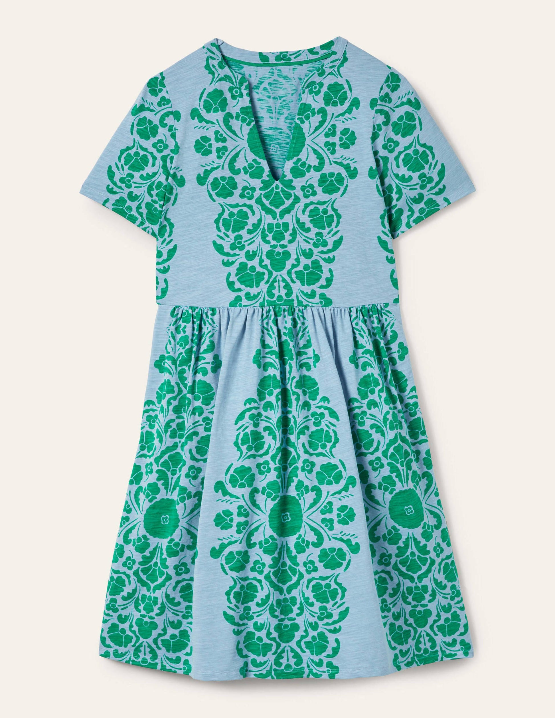 Easy Notch Neck Jersey Dress-Dusty Blue, Passion Bloom-7