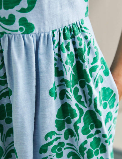 Easy Notch Neck Jersey Dress-Dusty Blue, Passion Bloom-2