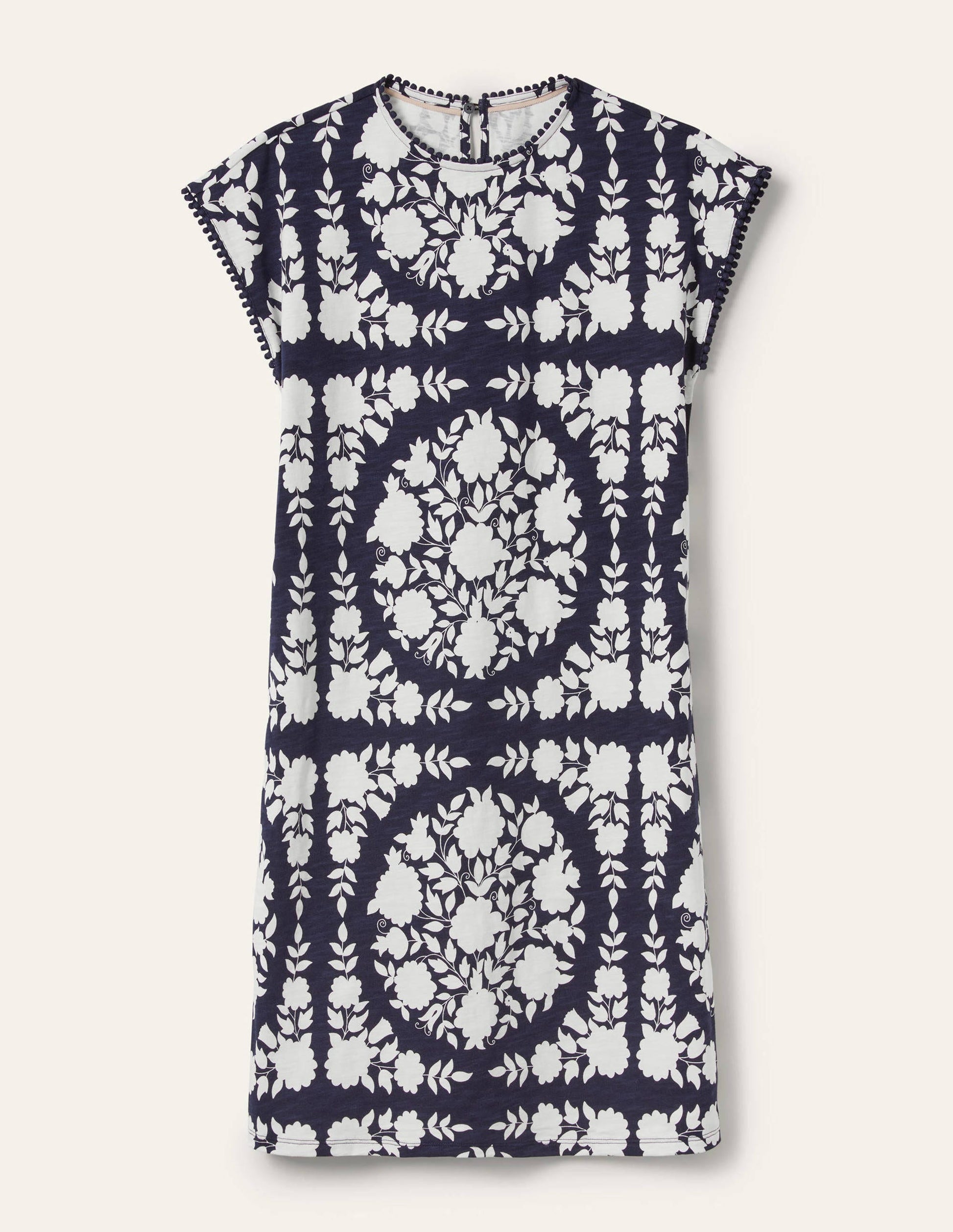 Trim Detail T-Shirt Dress-Navy, Wildflower Prairie-5