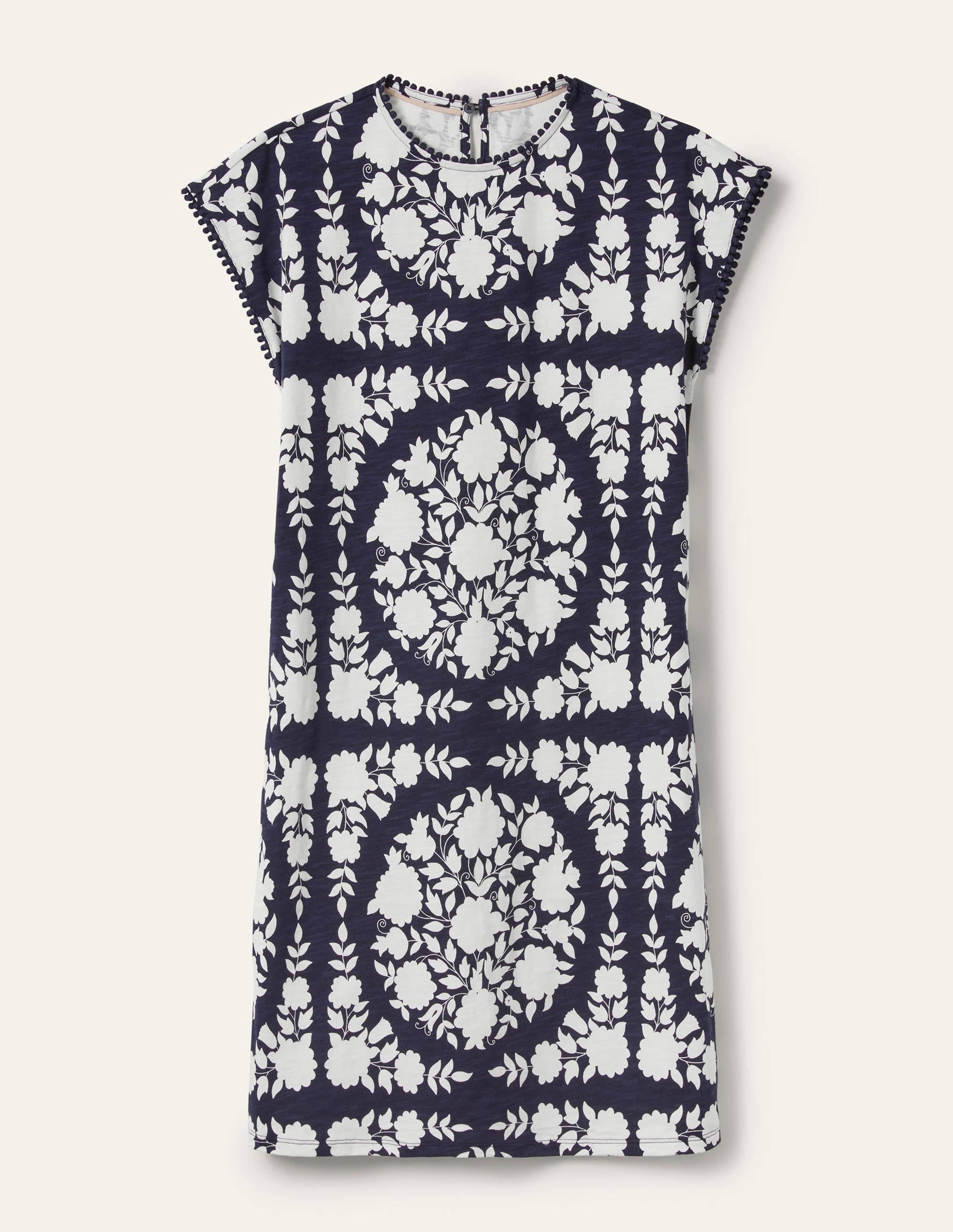 Trim Detail T-Shirt Dress-Navy, Wildflower Prairie - Image 5