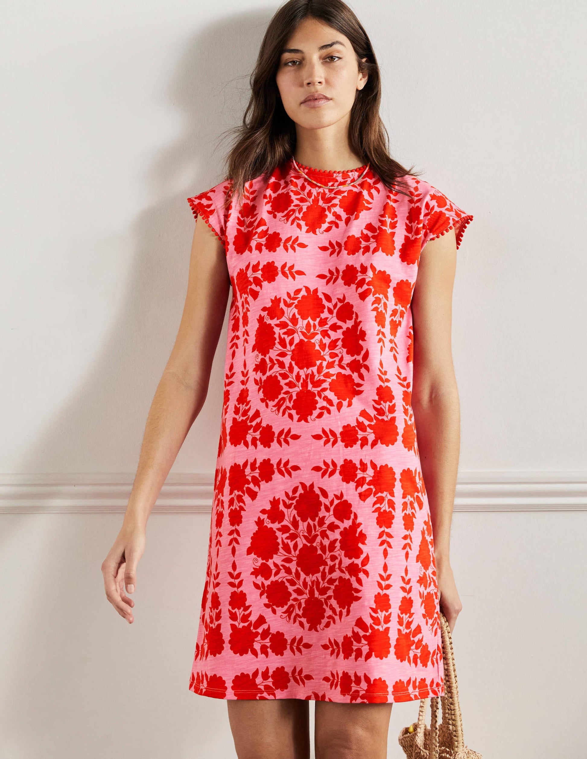 Trim Detail T-Shirt Dress-Posy Pink, Wildflower Prairie-1