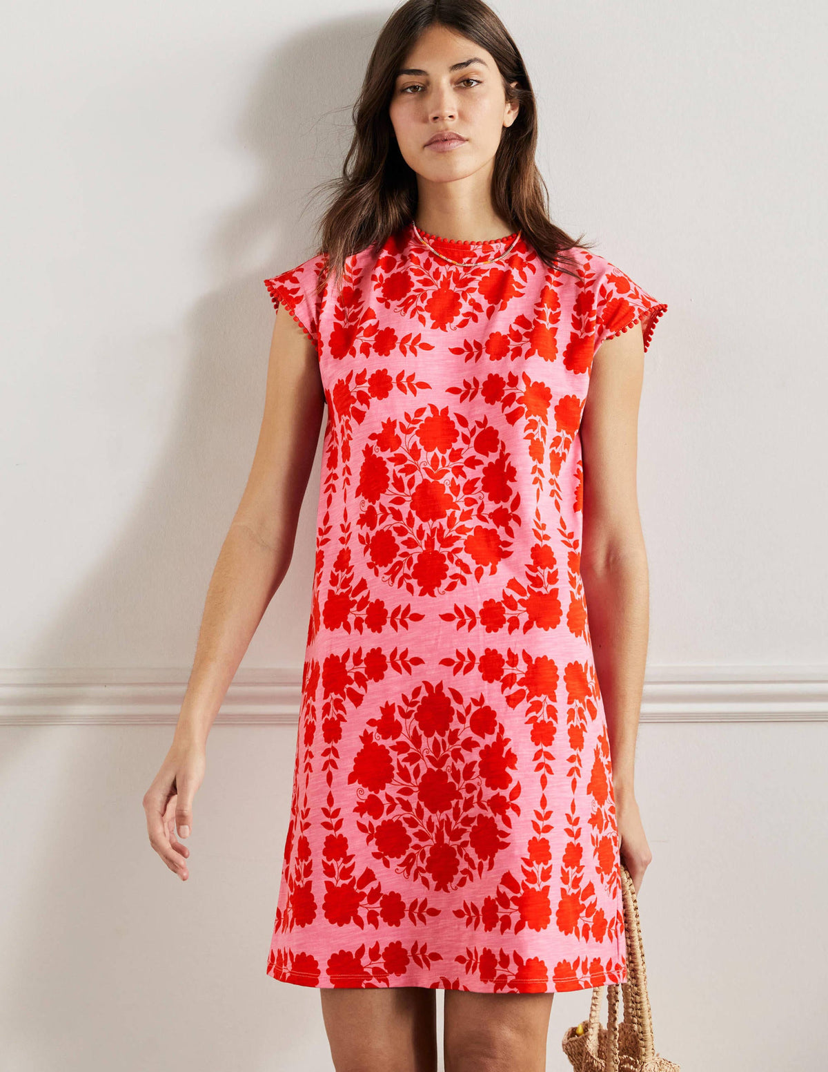 Trim Detail T-Shirt Dress-Posy Pink, Wildflower Prairie - Image 1