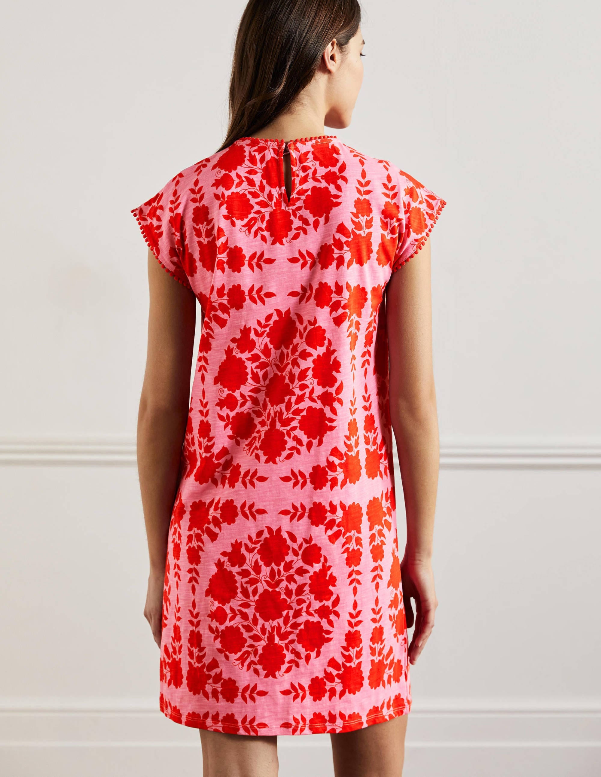 Trim Detail T-Shirt Dress-Posy Pink, Wildflower Prairie - Image 3
