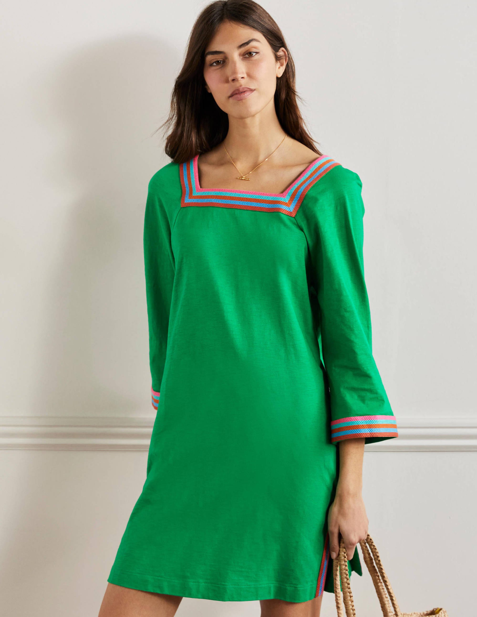 Embroidered Jersey Tunic-Rich Emerald - Image 4