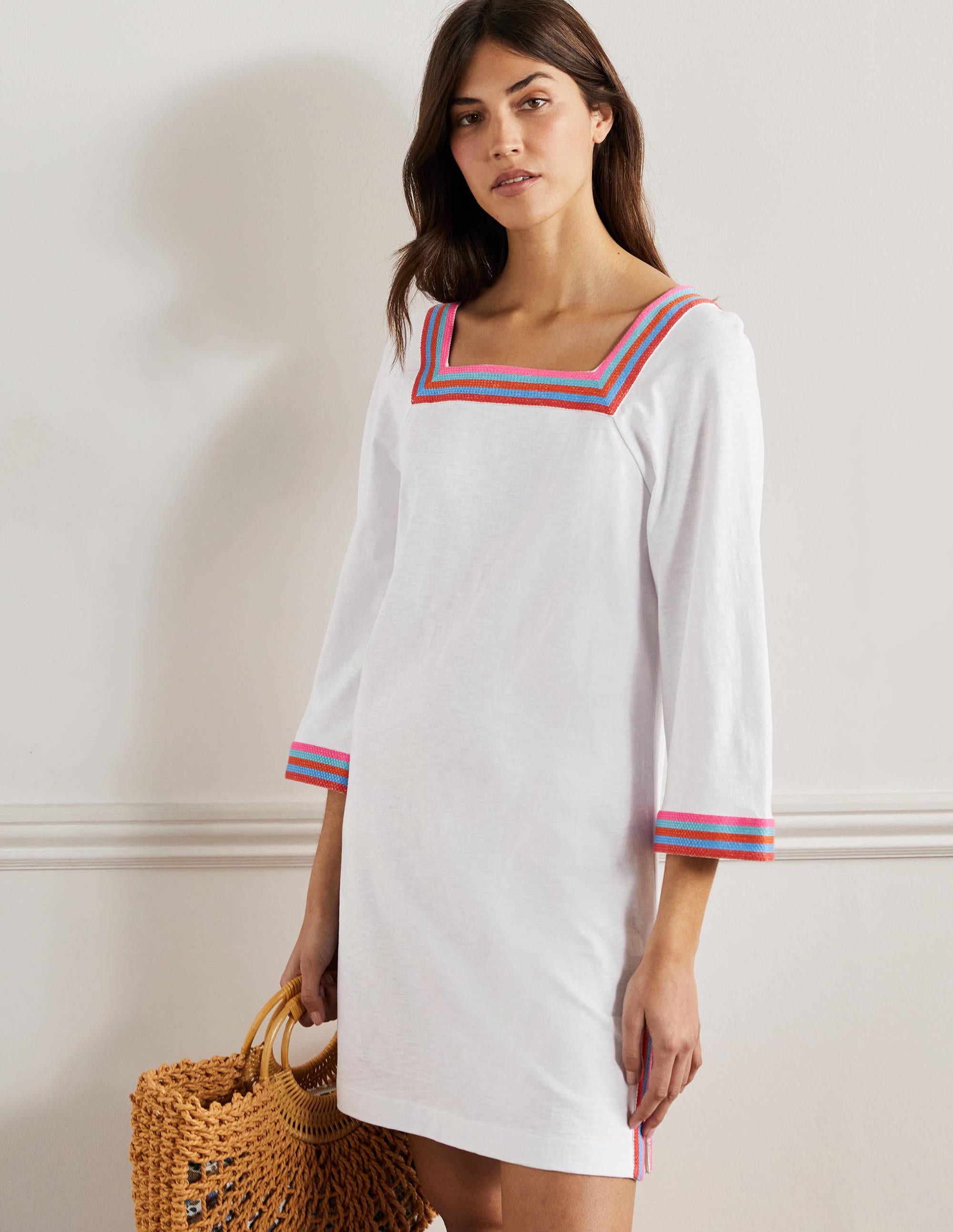 Embroidered Jersey Tunic-White - Image 1