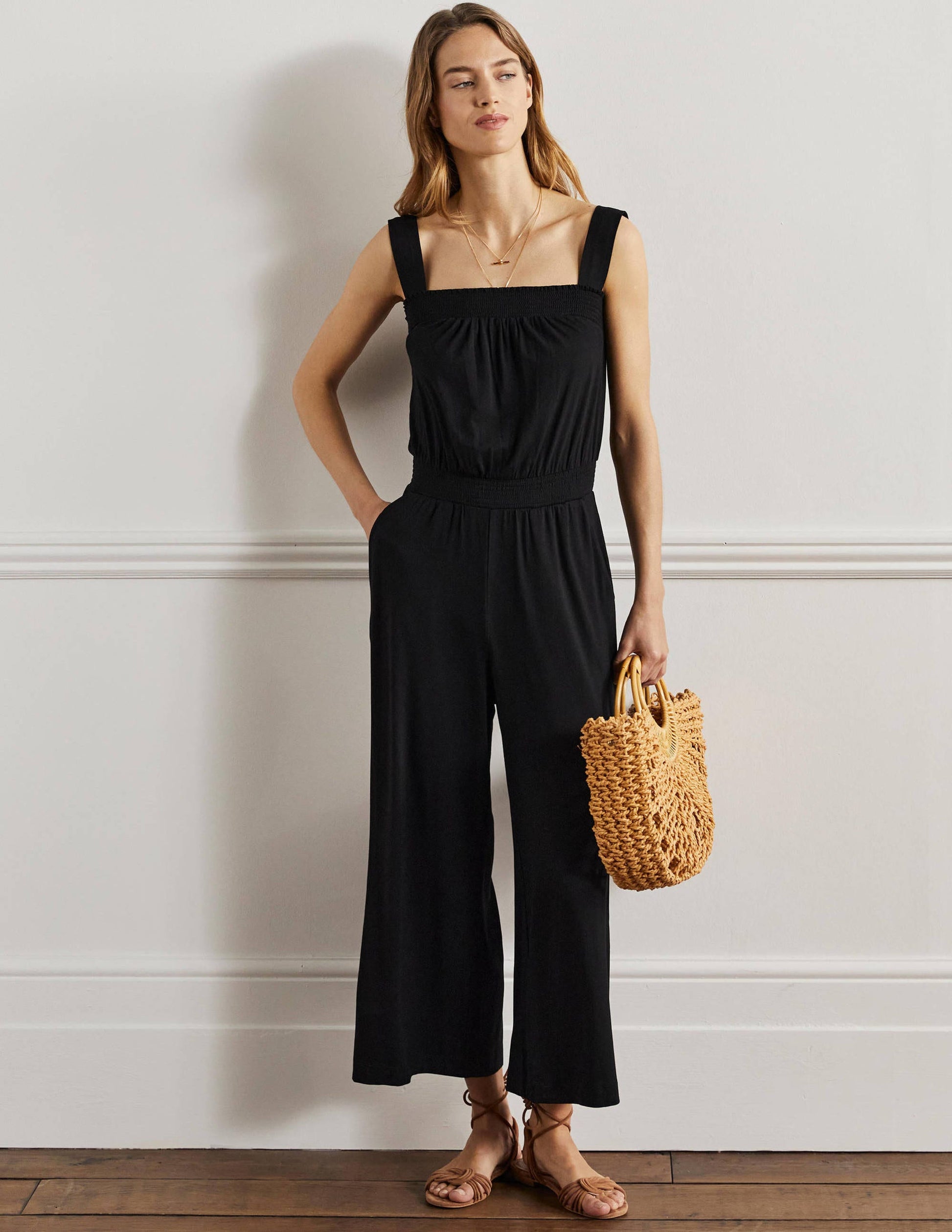 Strappy Jersey Jumpsuit-Black-1