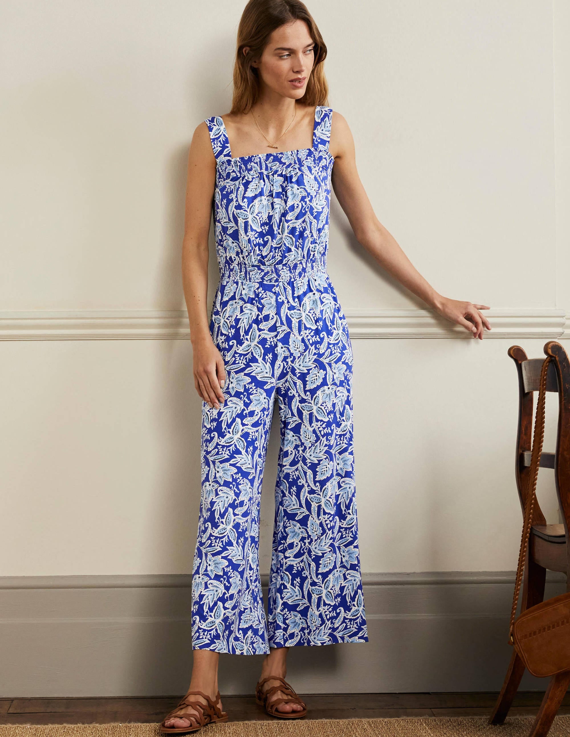 Strappy Jersey Jumpsuit-Atlantic Ocean, Wild Flora - Image 1