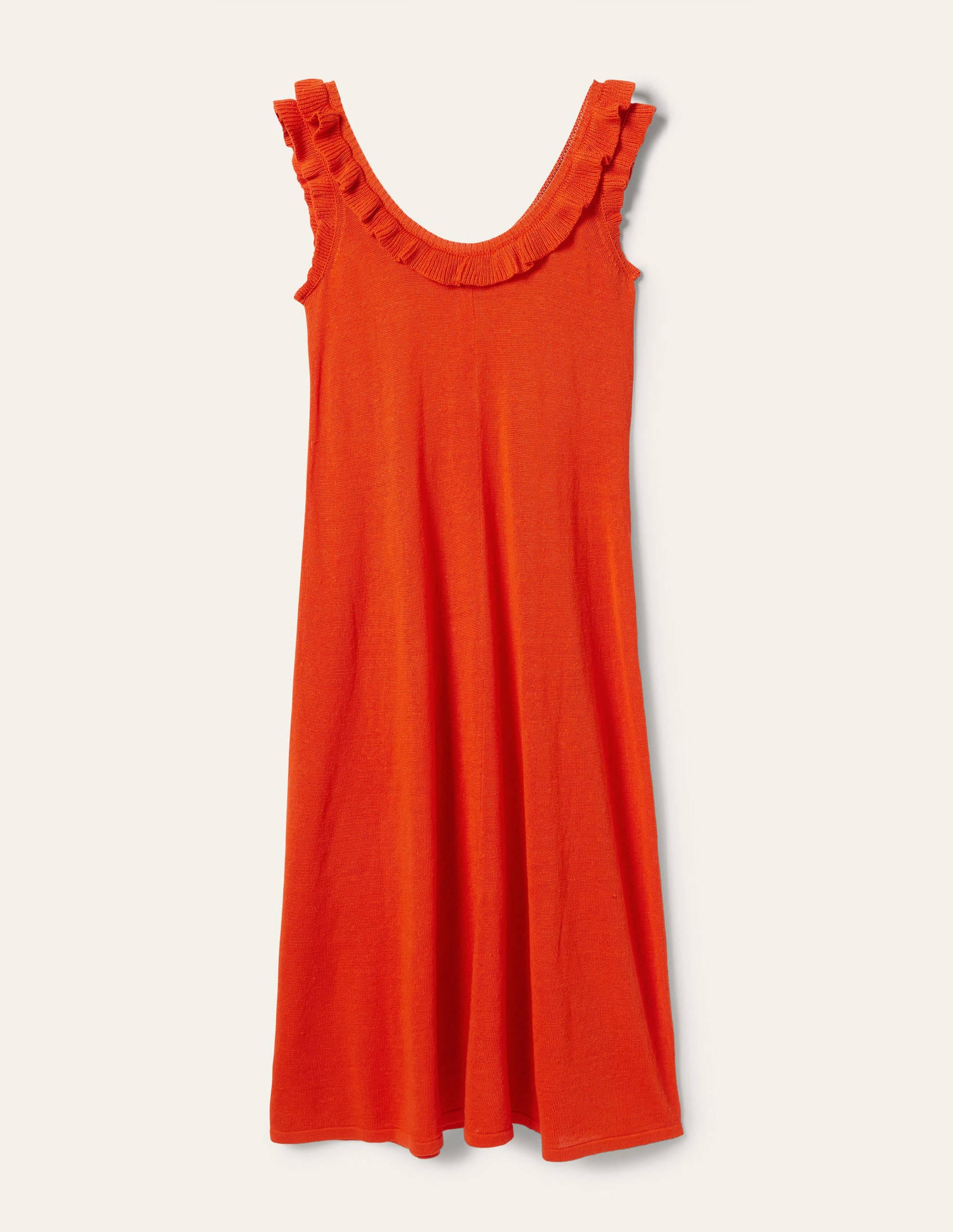 Frill Neck Knitted Midi Dress-Bright Papaya - Image 10