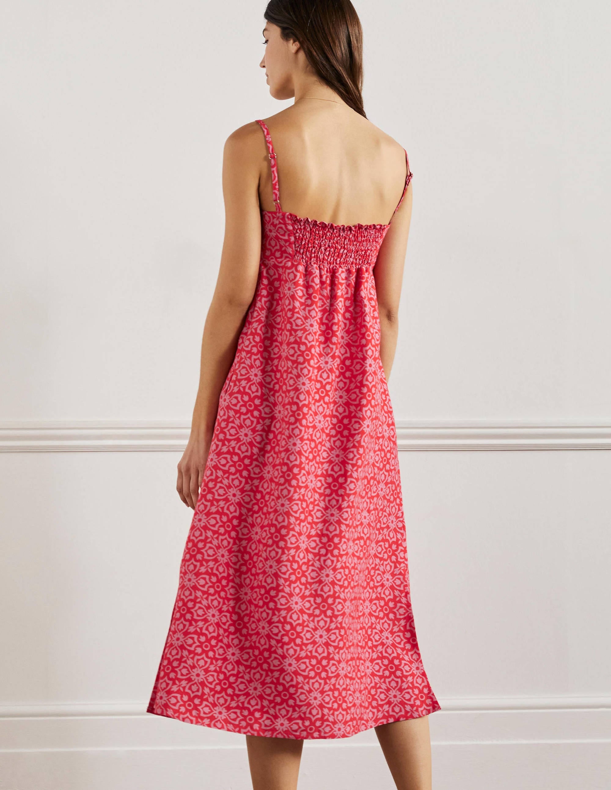 Strappy Midi Dress-Dragon Red, Floret Tile - Image 3
