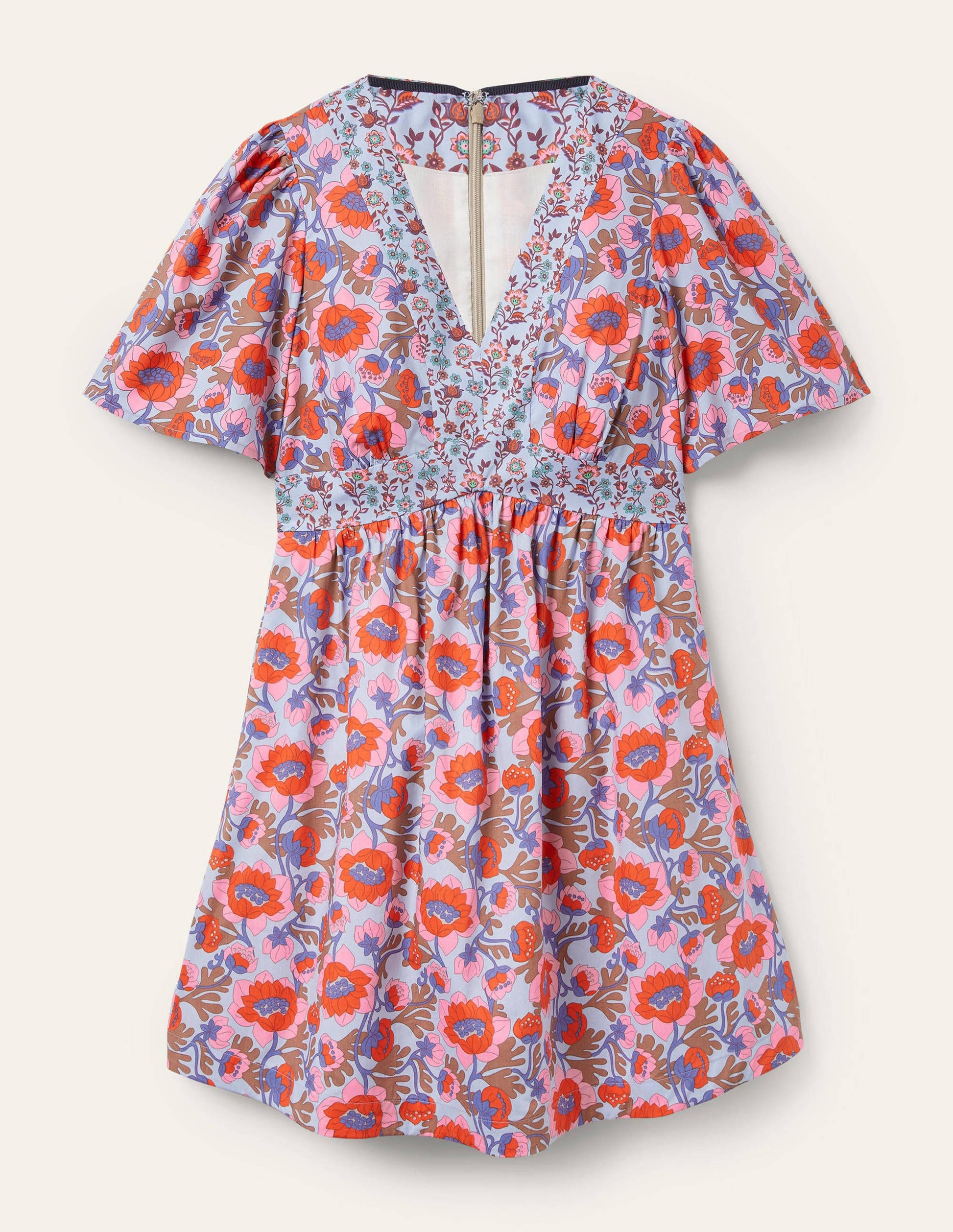 V-Neck Contrast Detail Dress-Dusty Blue, Terrace Bud-6