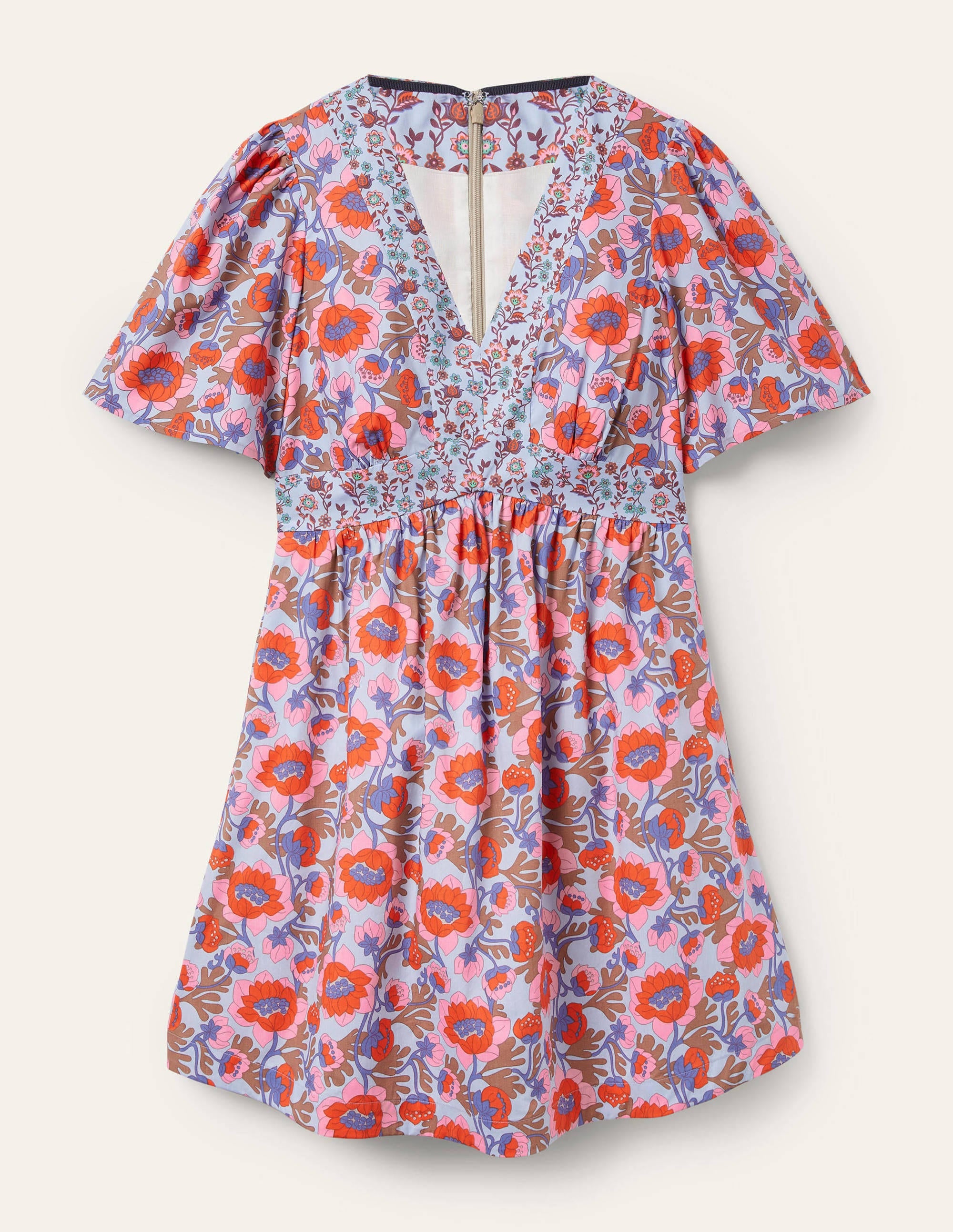 V-Neck Contrast Detail Dress-Dusty Blue, Terrace Bud - Image 6
