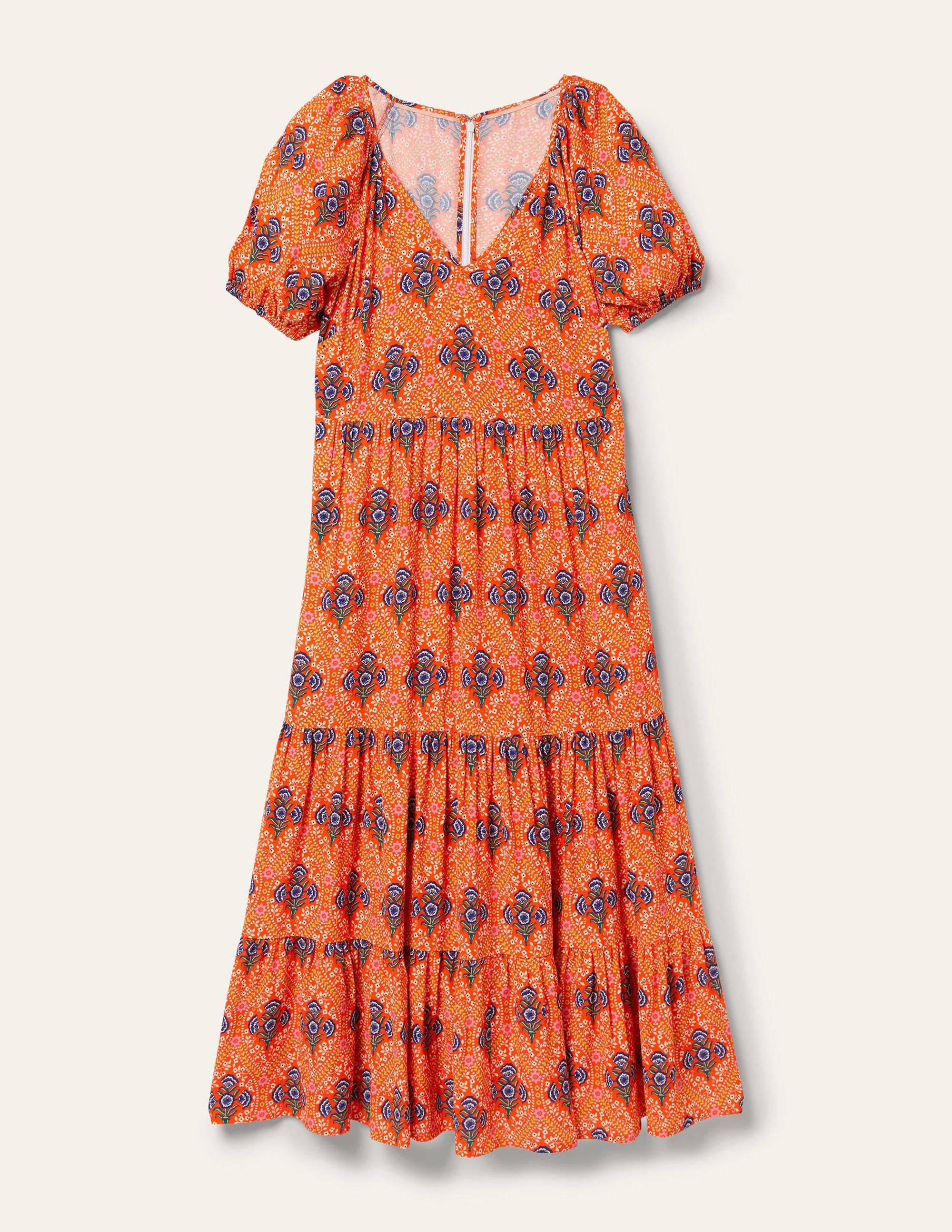 V-Neck Midi Dress-Firecracker, Poppy Bloom - Image 6