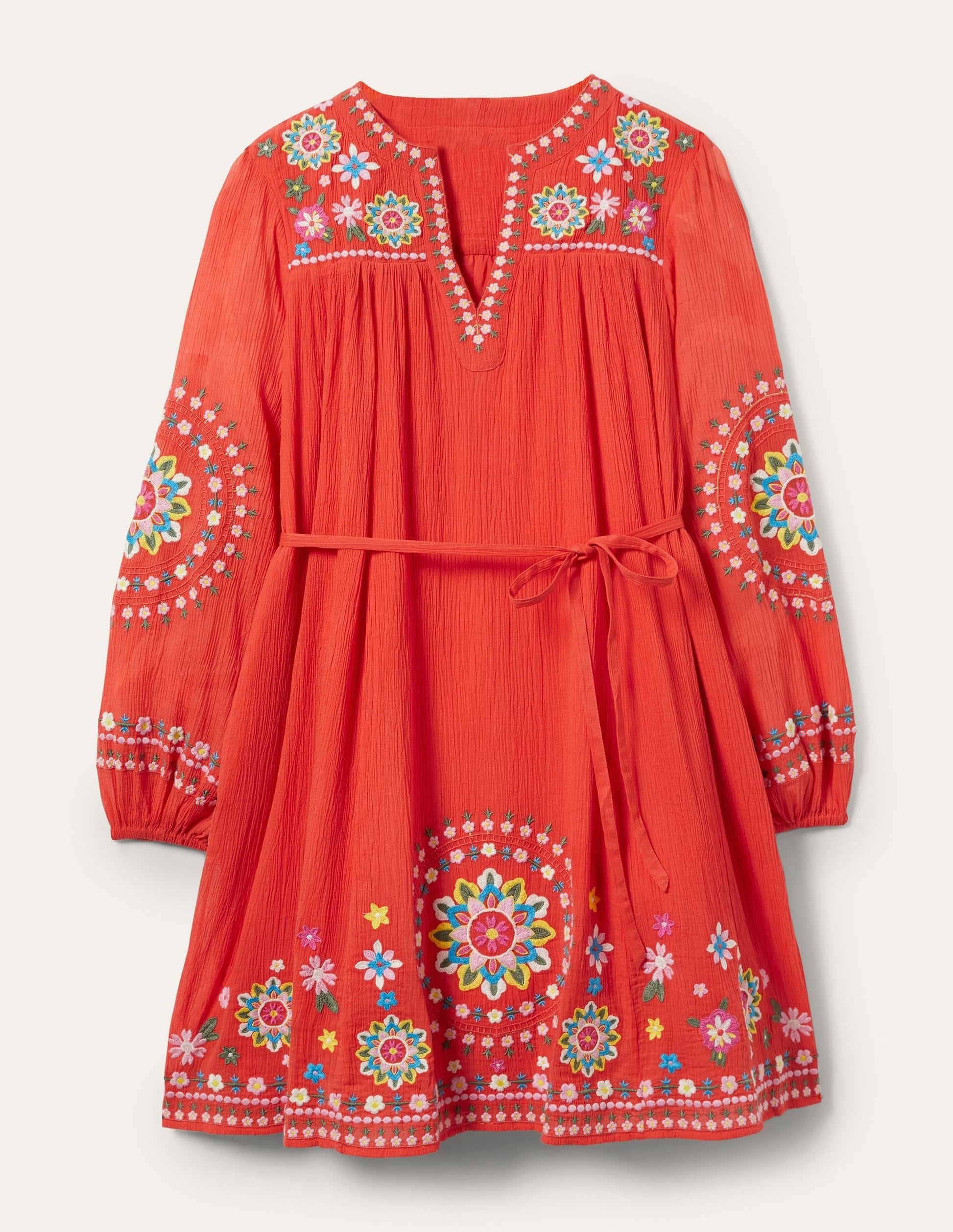 Embroidered Cotton Dress-Bright Papaya-6