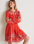 Embroidered Cotton Dress-Bright Papaya