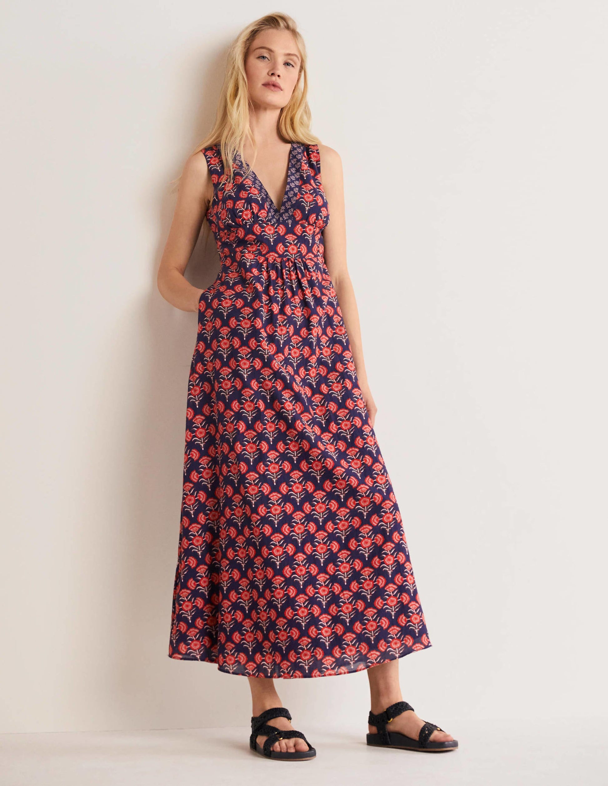 Sleeveless Cotton Maxi Dress-Azalea, Poppy Geo-1
