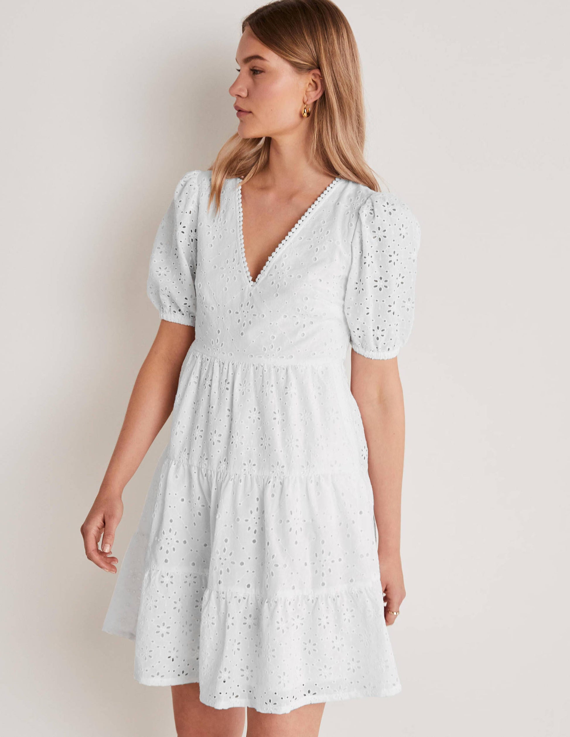 Back Detail Broderie Dress-White-1