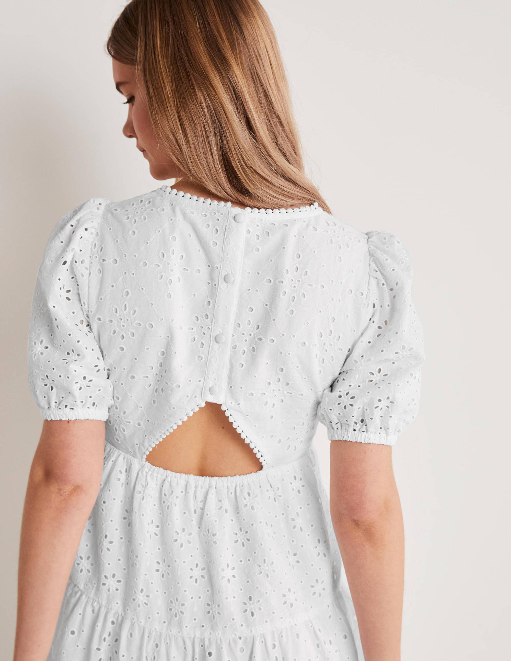 Back Detail Broderie Dress-White - Image 2