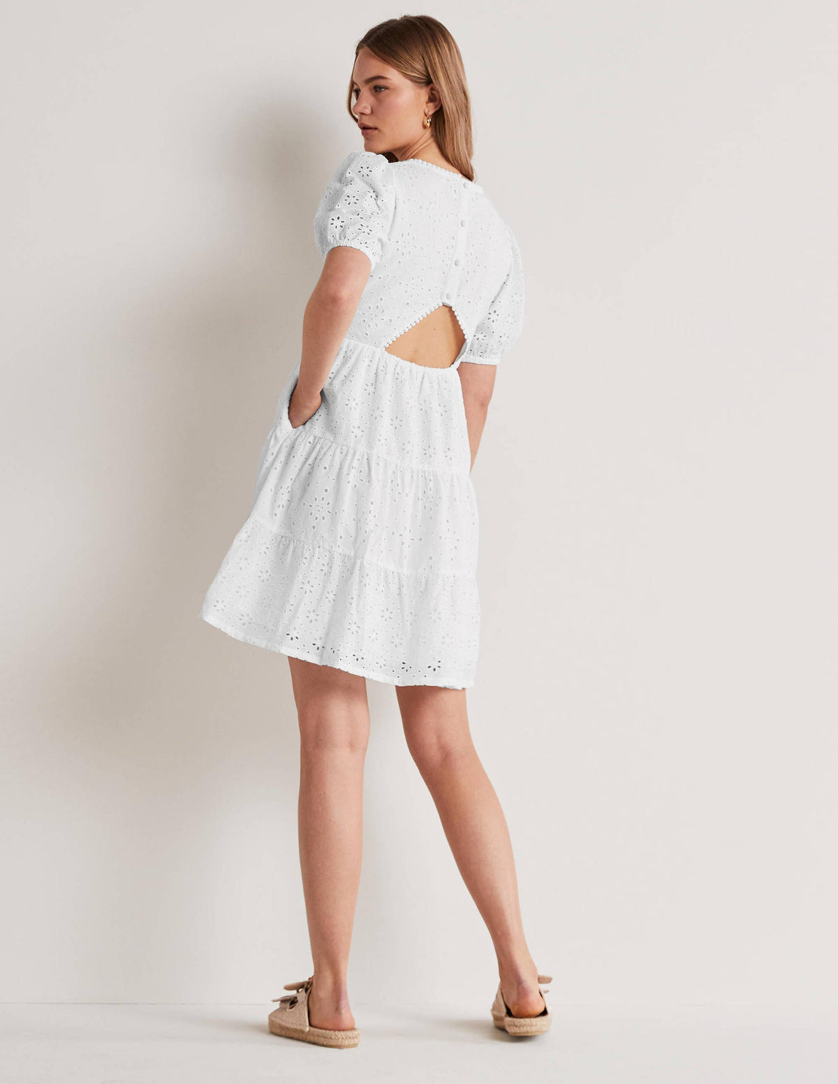 Back Detail Broderie Dress-White - Image 3