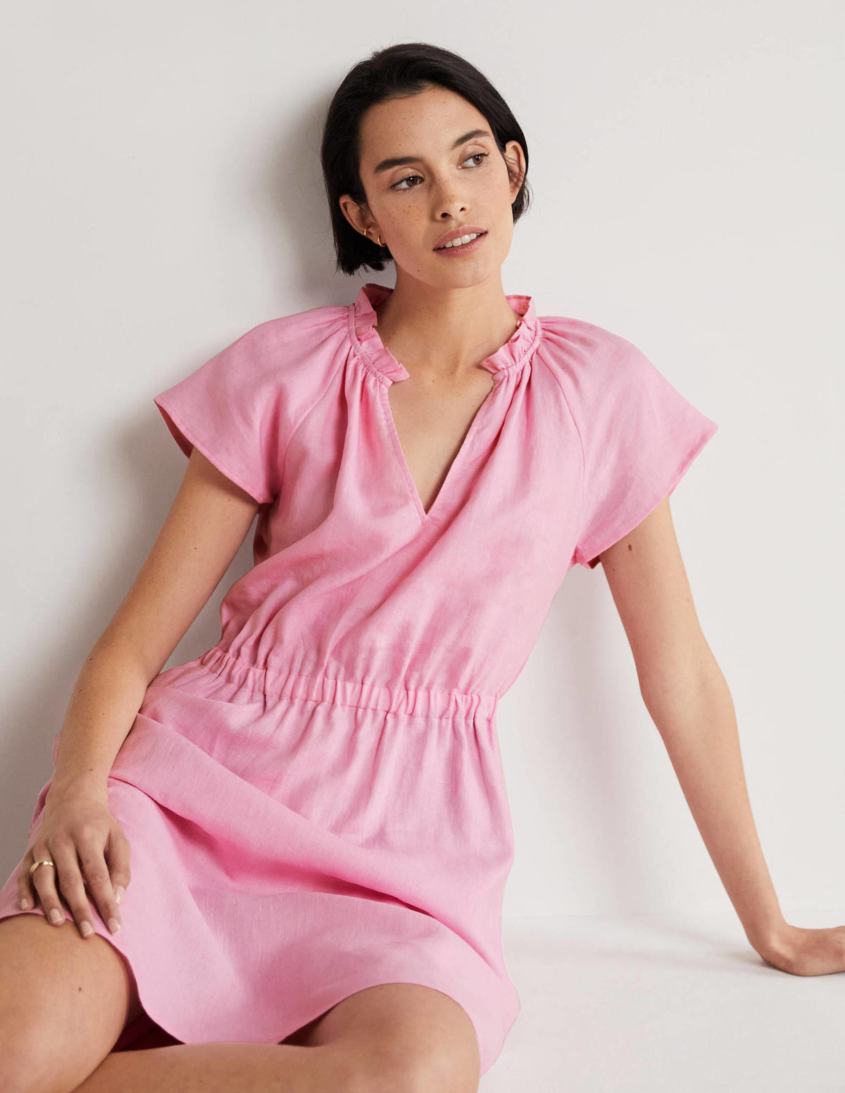 Short Sleeve Linen Dress-Bon Bon - Image 4