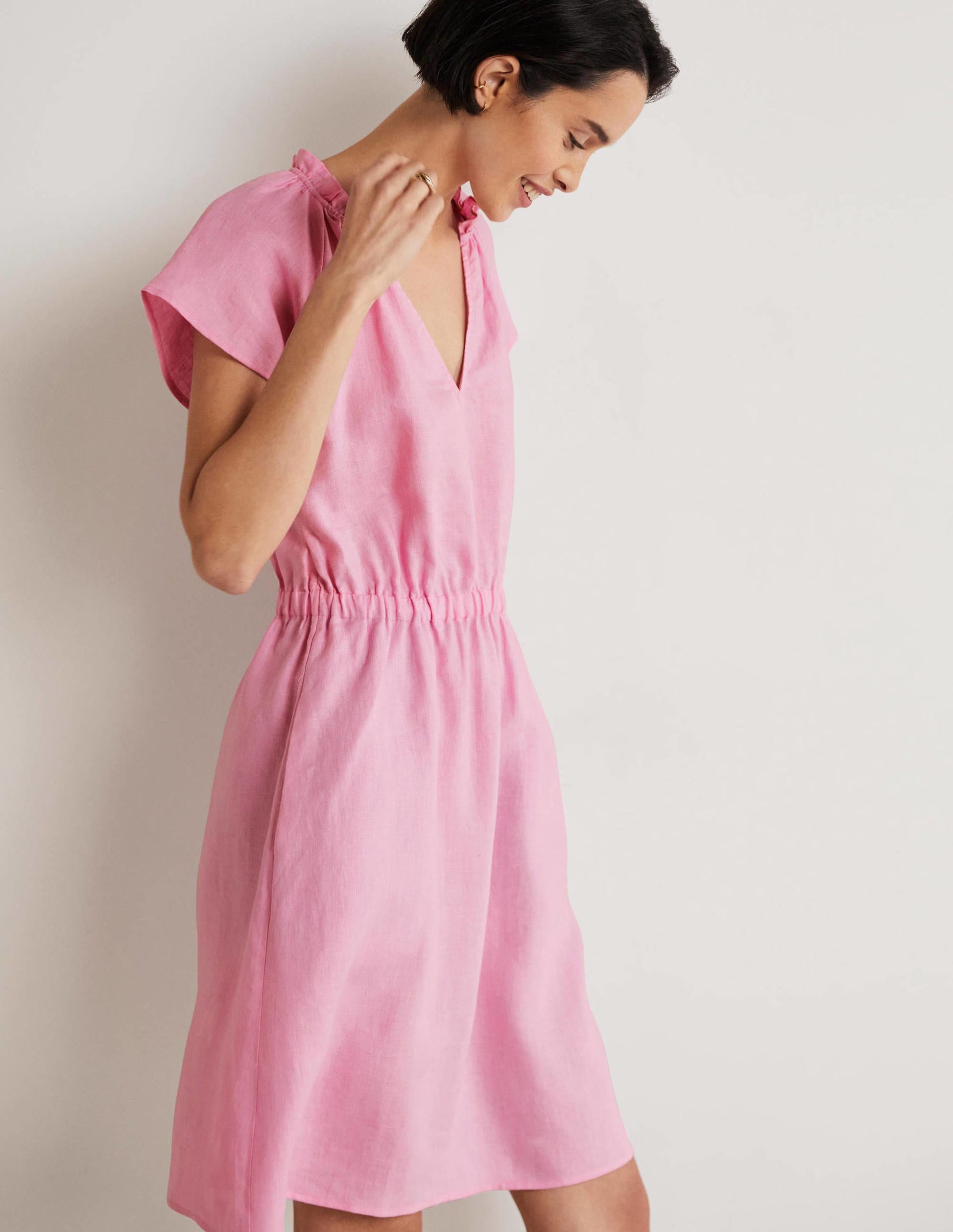 Short Sleeve Linen Dress-Bon Bon-5