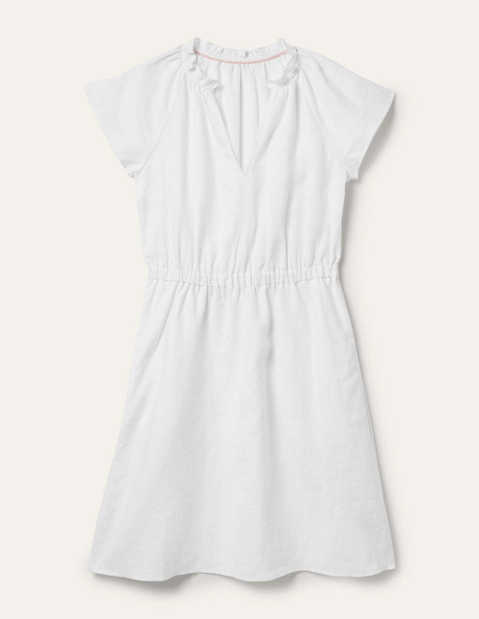 Short Sleeve Linen Dress-White-6