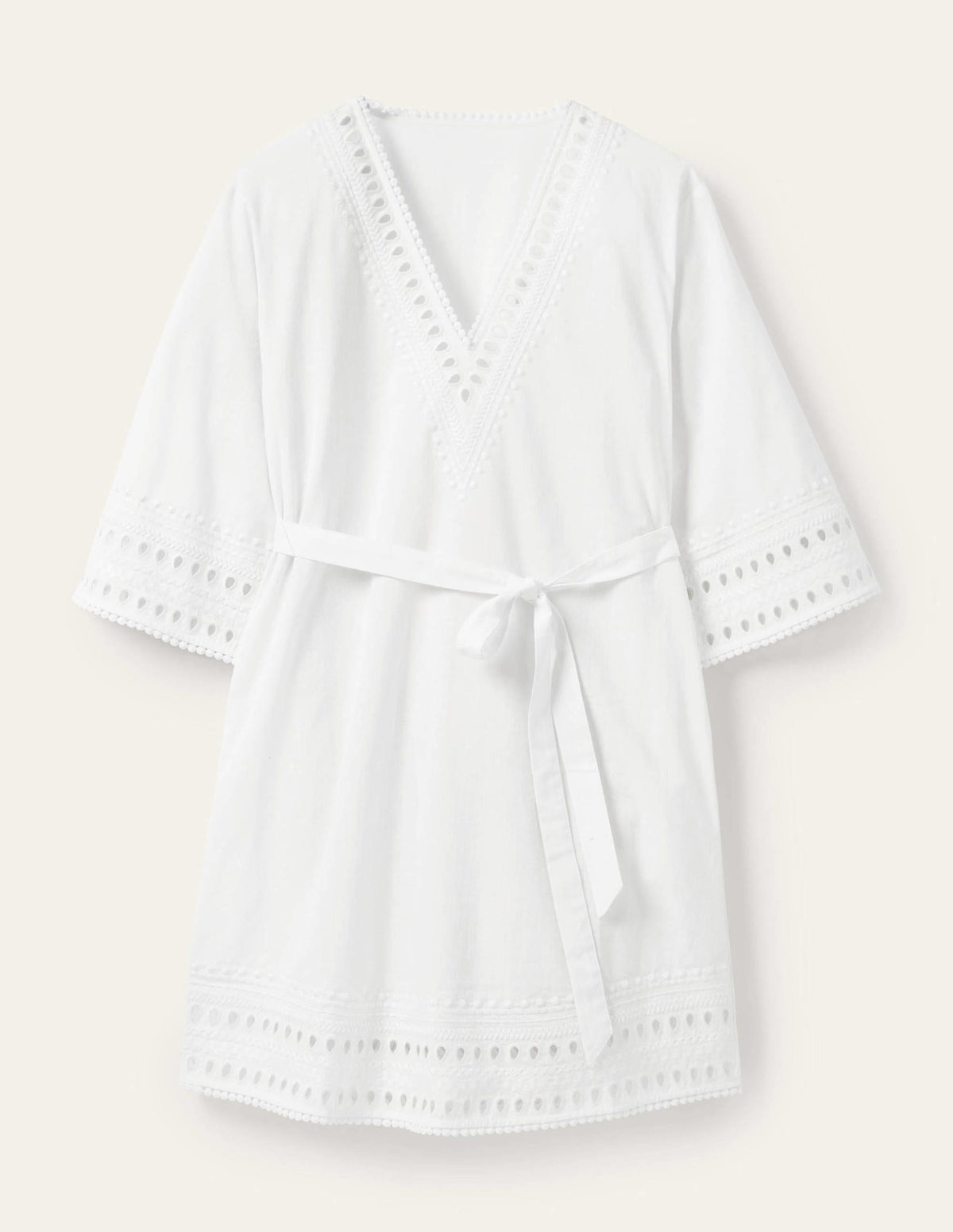 Embroidered Kaftan Dress-White-6
