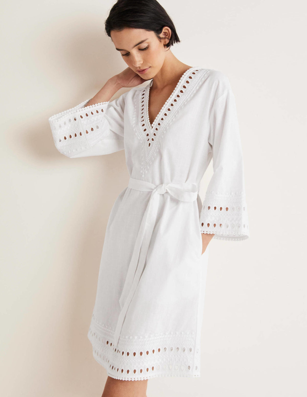 Embroidered Kaftan Dress-White - Image 1