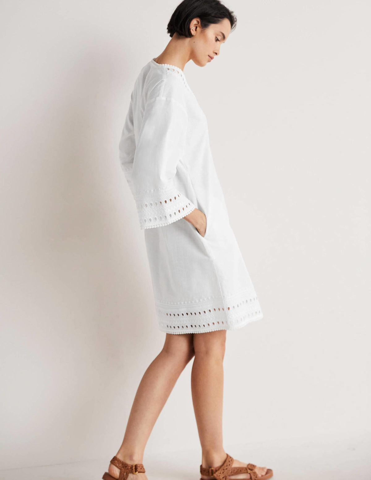 Embroidered Kaftan Dress-White - Image 4