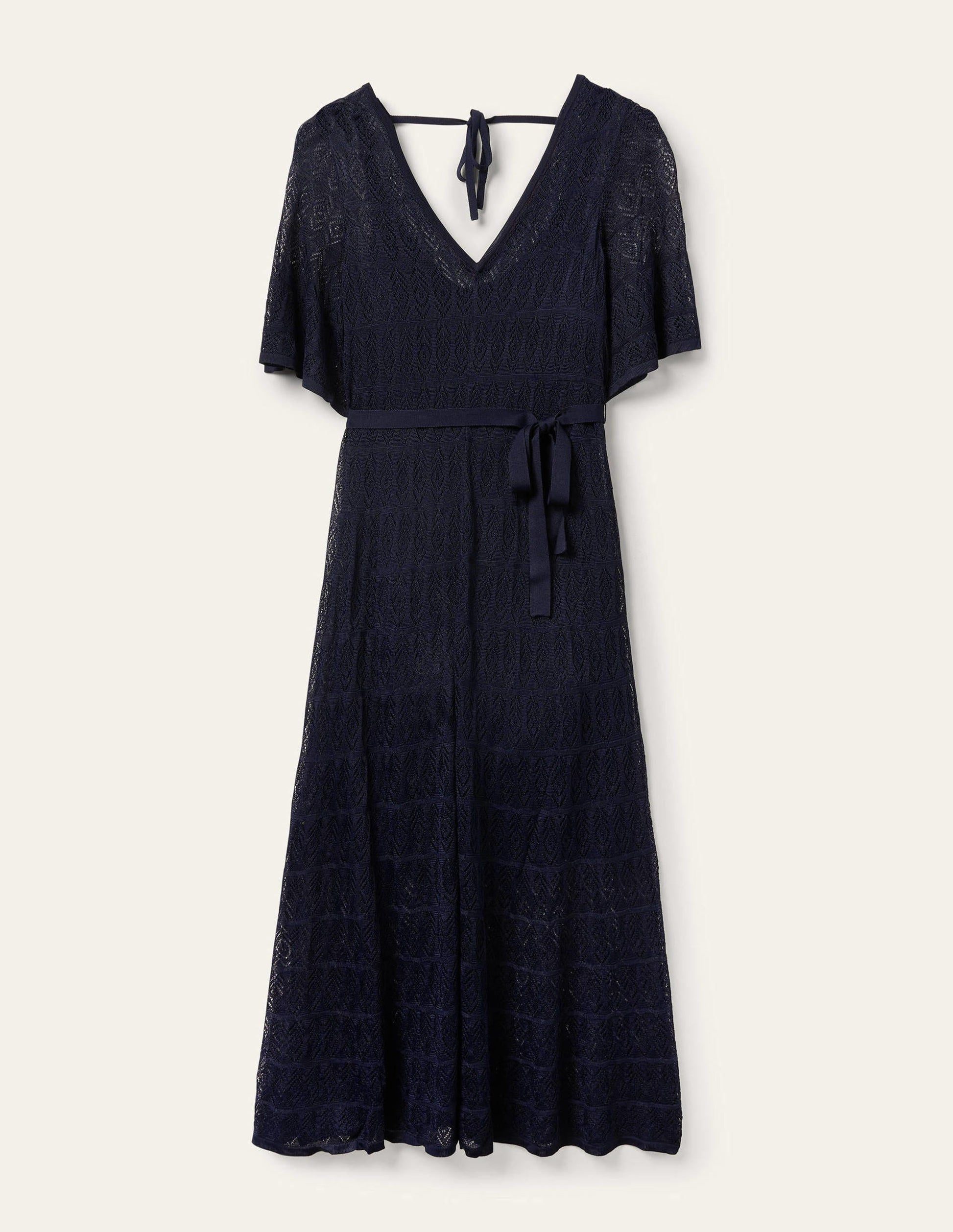 Pointelle Knitted Midi Dress-Navy-5