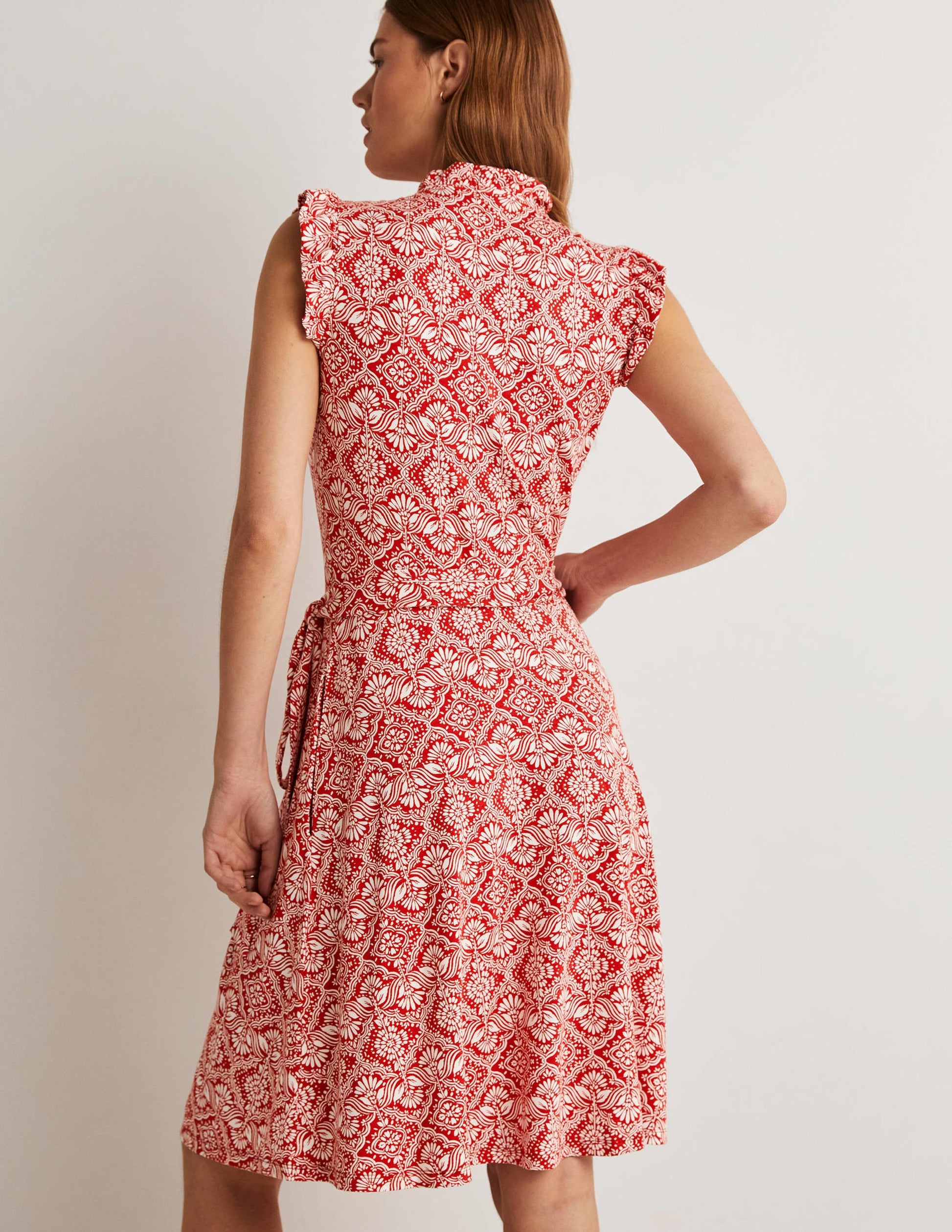 Ruffle Fixed Wrap Jersey Dress-Aurora Red, Oriental Diamond-3
