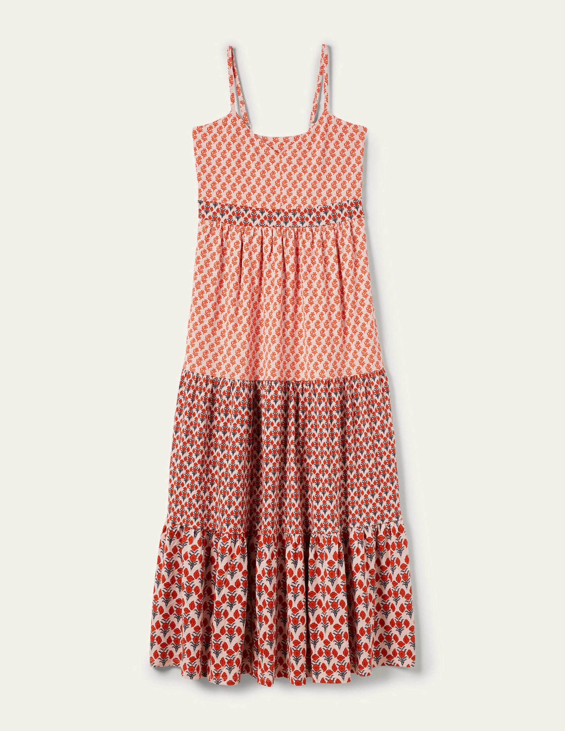 Strappy Jersey Maxi Dress-Milkshake, Woodblock Bloom-5